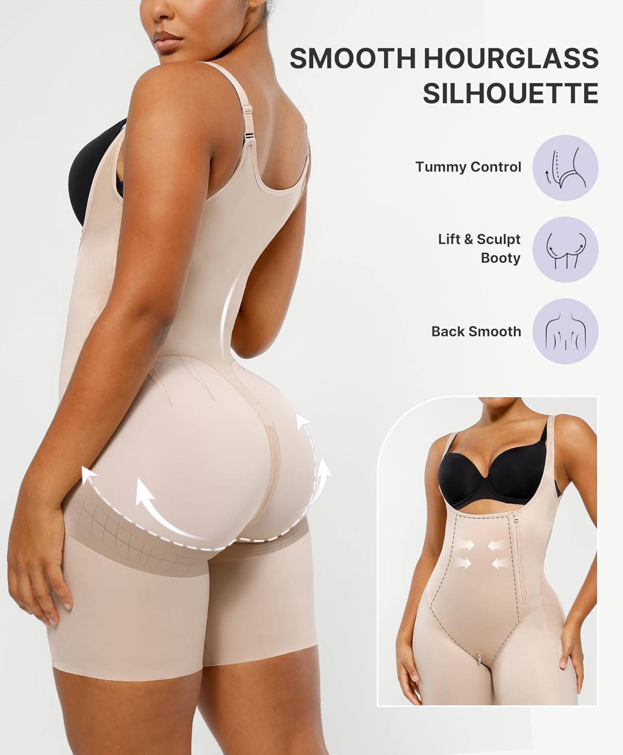 SHAPELLX Shapewear for Women Tummy Control Butt Lifting Bodysuit Fajas Colombianas Open Bust Body Shaper Compression Garment - Image 2
