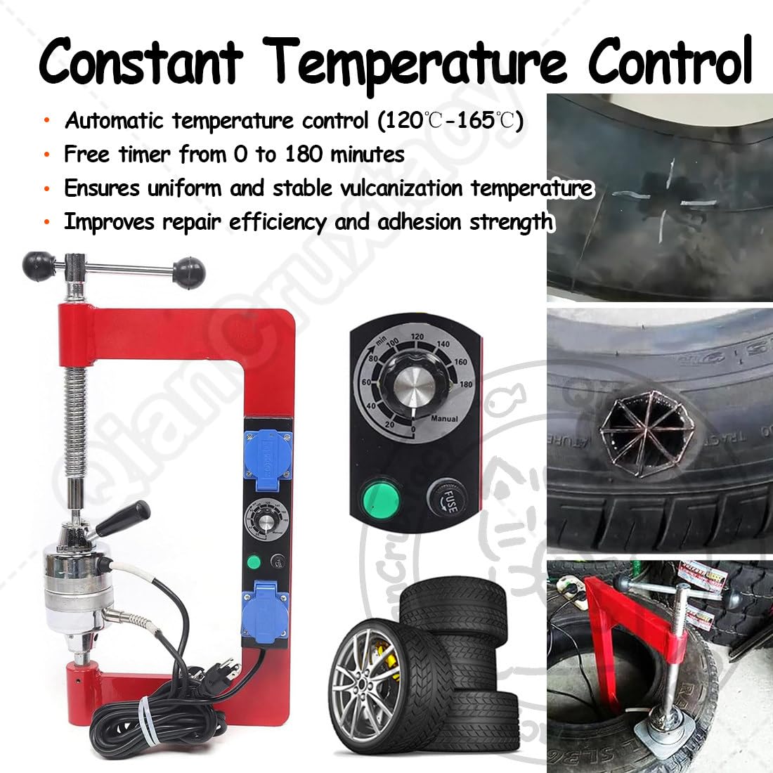 Vulcanizzatore automatico per pneumatici con 8 stampi, controllo della temperatura costante 120-165 ℃, timer programmabile per riparazioni di auto e camion leggeri