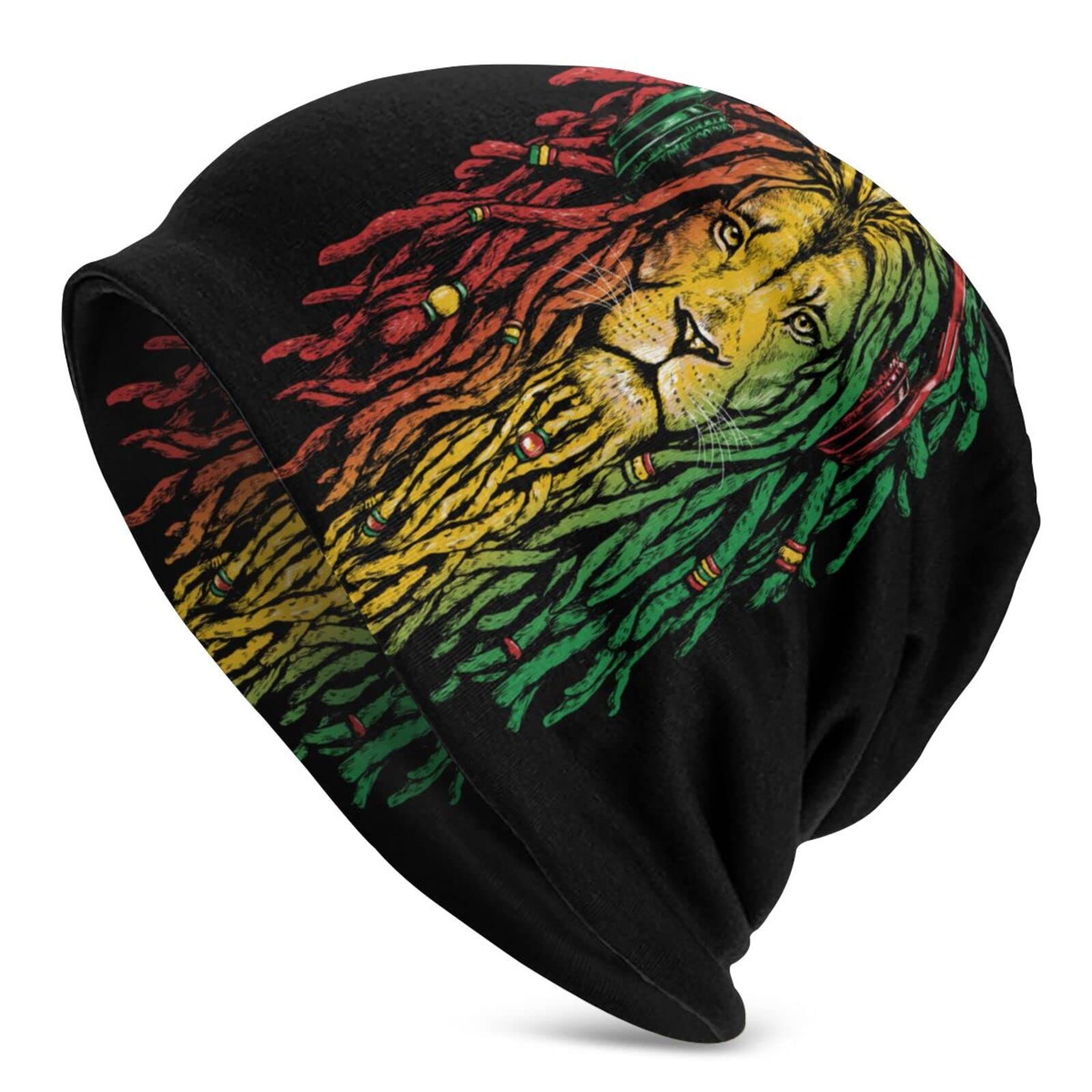zerosevenee Jamaican Rasta Reggae Judah Lion Beanie Hat for Men/Women Slouchy Beanie Skull Cap Winter Stretch Acrylic Knit Hat