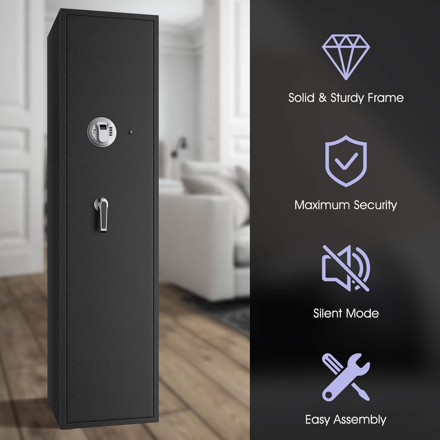 Goplus Large Long Gun Safe with Separate Pistol Lock Box, 5-Gun Safe Box with Digital Keypad & Emergency Keys