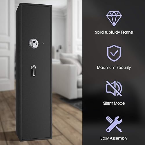 Miniatura 5 de Goplus Caja fuerte para pistola de rifle, caja fuerte grande y larga con caja de bloqueo de pistola separada, caja de seguridad de 5 armas con