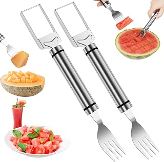 OSDUE 2 in 1 Table Fork, 2 Pieces Stainless Steel Watermelon Cutting Knives, 24cm, Dessert Fruit Fork Set for Home, Kitchen, Restaurant