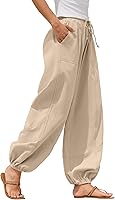 ZAFUL Women's Linen Palazzo Pants: Drawstring Waist, Pockets, Breathable Rayon-Linen Blend for Beach, Lounge & Vacation 2025