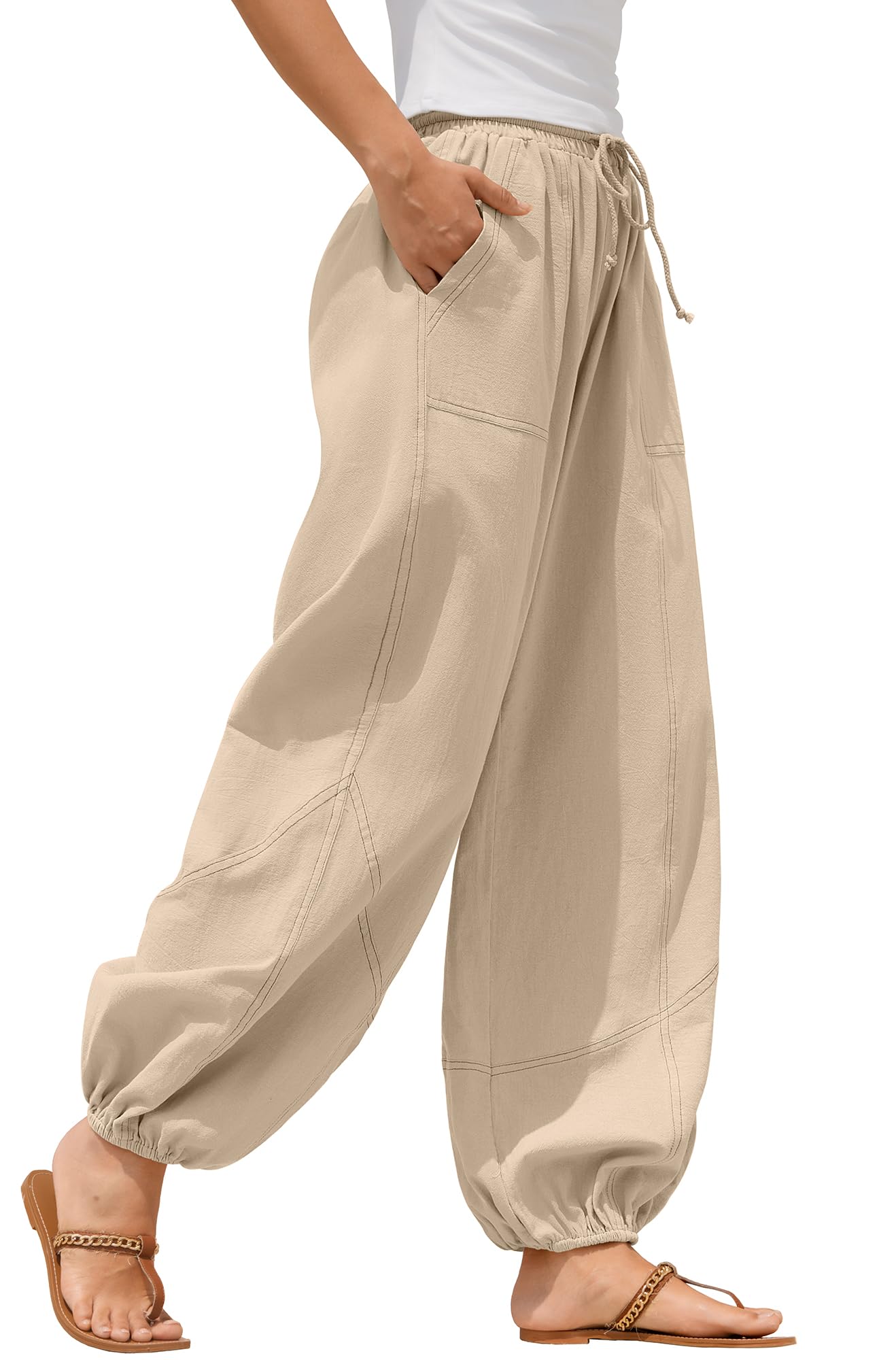 ZAFUL Women Casual Linen Pants Drawstring Fall Lounge Beach Summer Pants with Pockets 2025 Travel Vacation Outfits