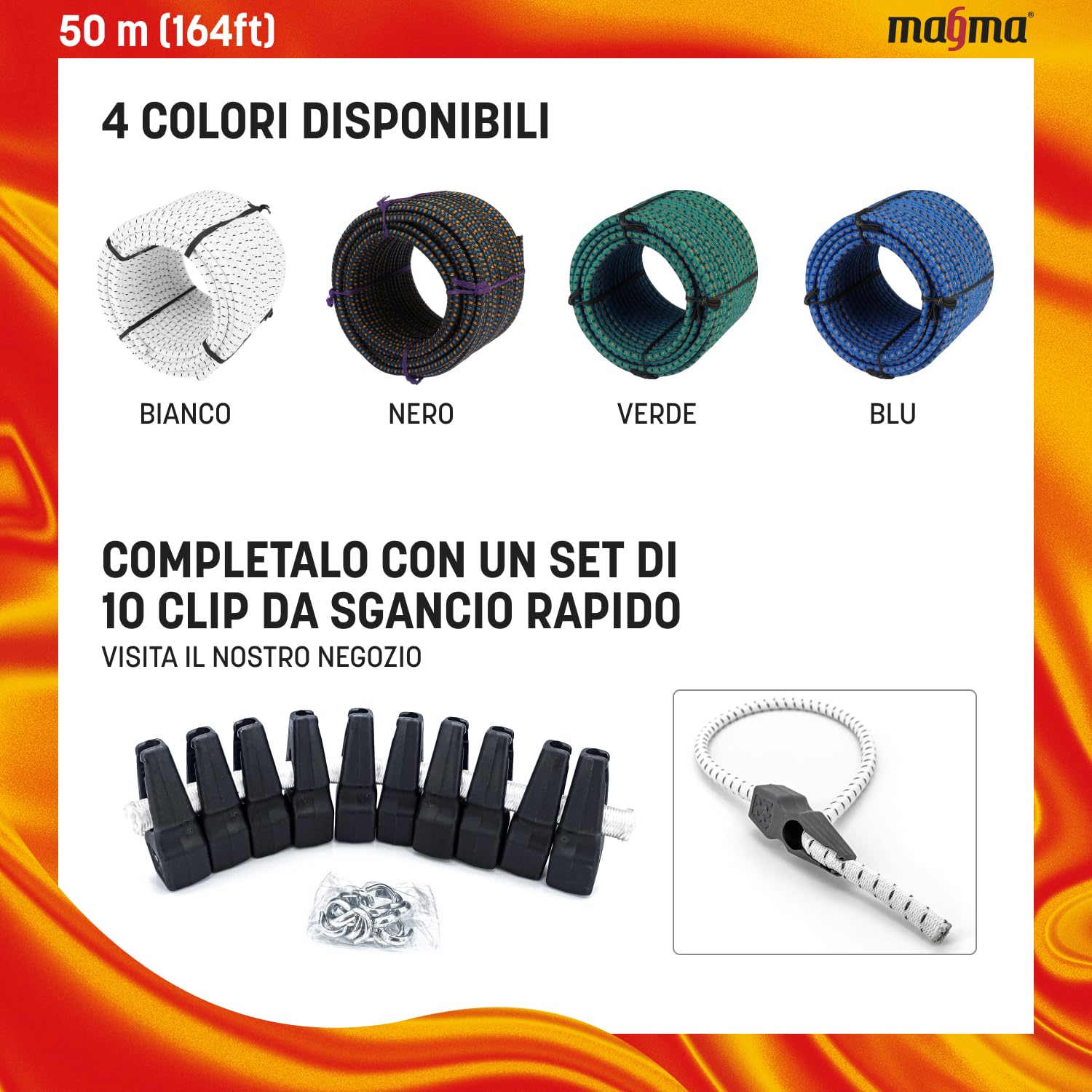 Magma Rotolo di Corda Elastica 25m | Corde Elastiche da 8 mm di Diametro per Pesca, Vela, Campeggio, e Fissaggio Teloni | Extra Forte, Per Interno, Esterno, Giardino e Auto | (Bianco)