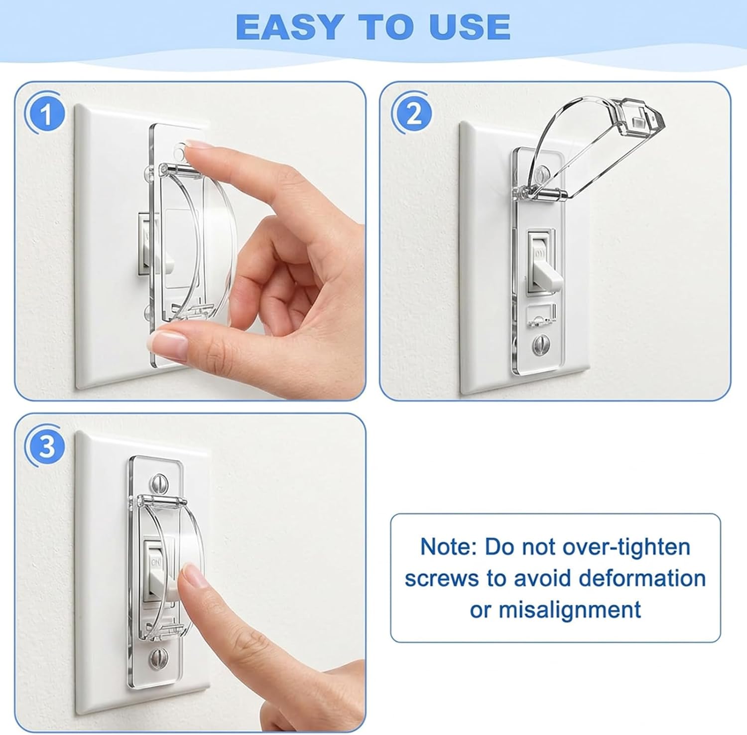 2 Pack Clear Light Switch Guard, Child Proof Light Switch Cover Lock, Prevent Accidental ON/Off Toggle Switch Protector, Includes Screws image 3