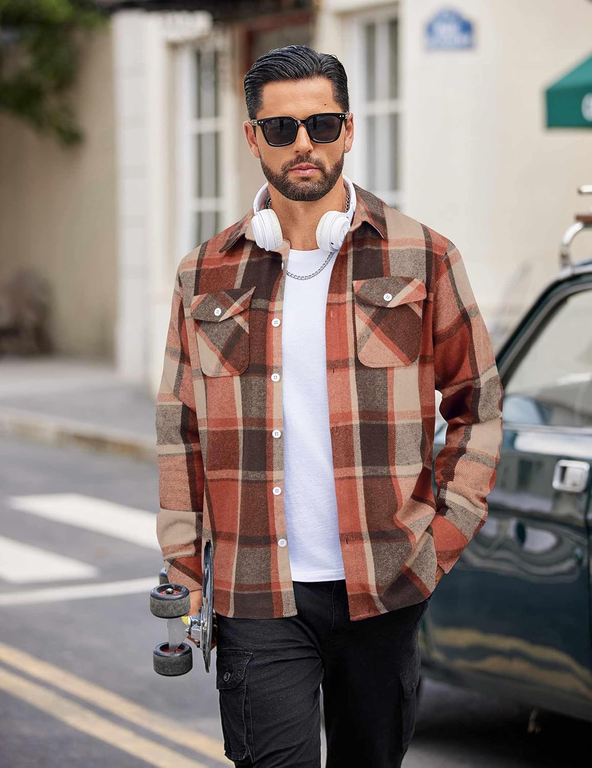 COOFANDY Men Flannel Shirt Casual Button Down Shirt Jacket Long Sleeve Plaid Shirts with Pockets - Image 3