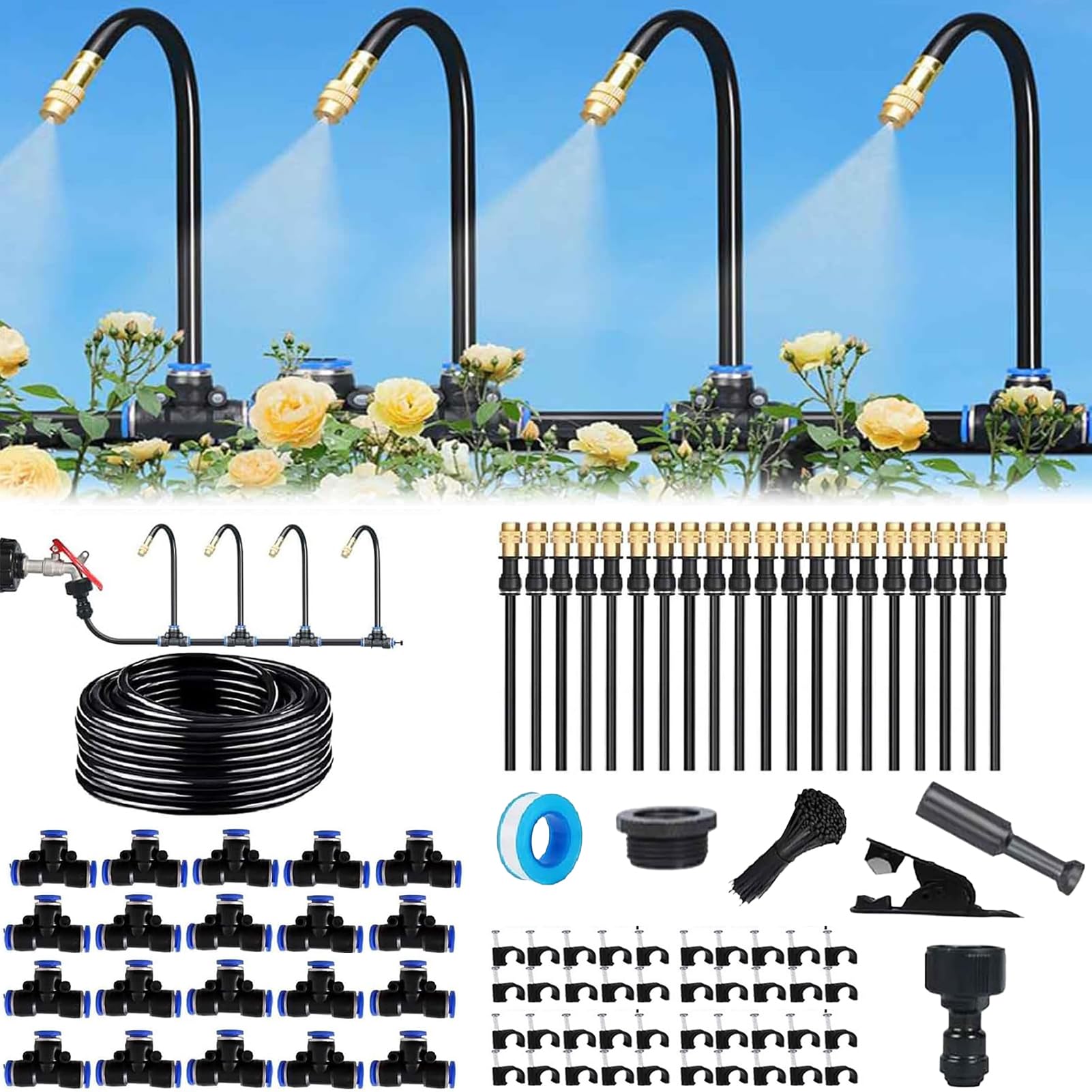 Automatisches Bewässerungssystem Garten 360 ° Automatische Bewässerung Schlauch, Nebelbewässerungskit, Einstellbare Düse, für Pflanzenbewässerung Garten und Balkontopfpflanzen im Freien