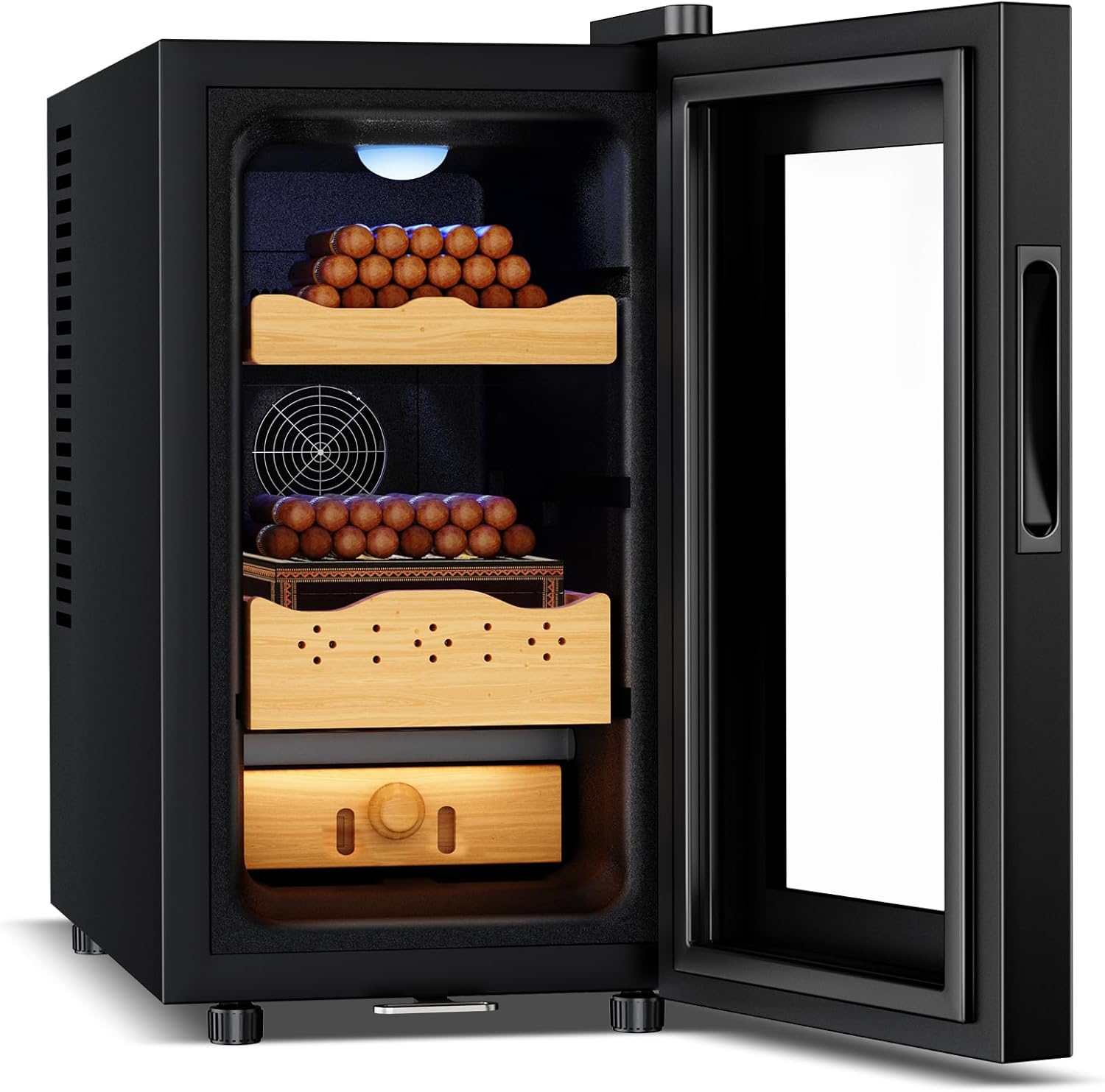 25L Desktop Humidor,Thermostatic Electric Cooler Cabinet,Smart Humidity & Temp Digit Control with Spanish Cedar Shelves,200 Capacity for Home Office