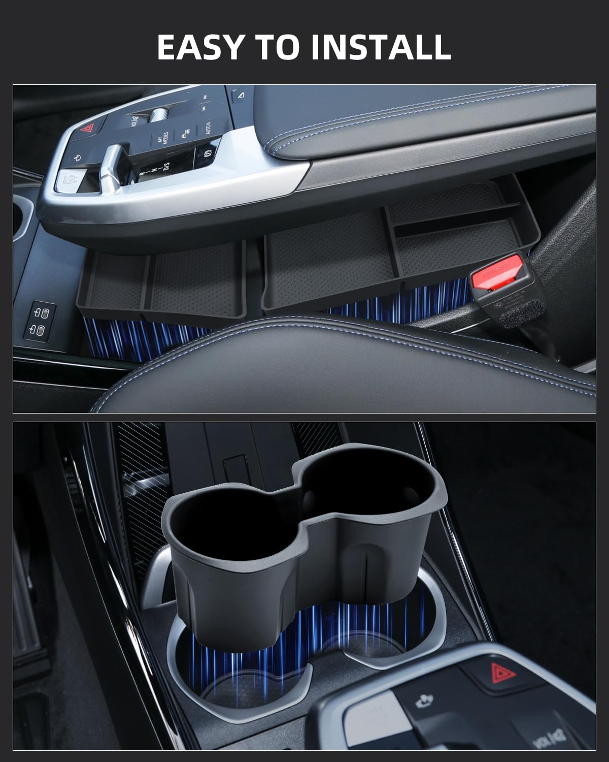 Scatole Portaoggetti Console Centrale per BMW X1 2023-2026, Organizzatore Portabicchieri per BMW iX1, Accessori BMW X2 iX2, 3 Pezzi Nero