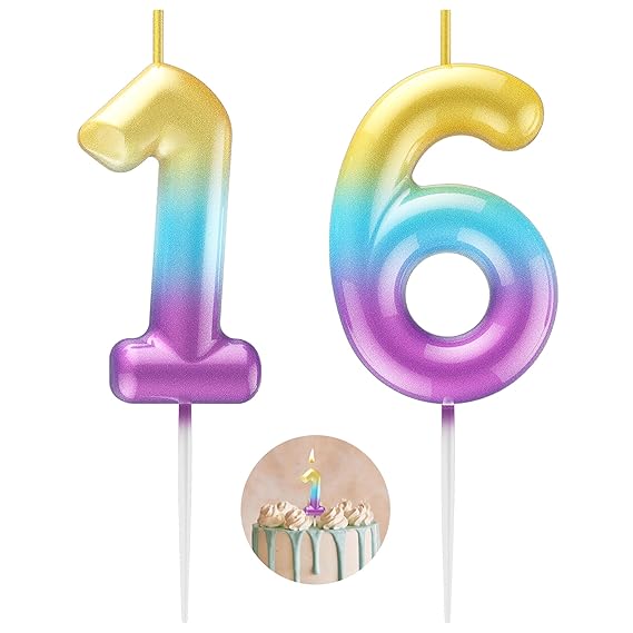 Rainbow Number 16 Candle Happy Birthday 3D Number Candles for Birthday Cake Party Decoration Wedding Anniversary Celebration Supplies