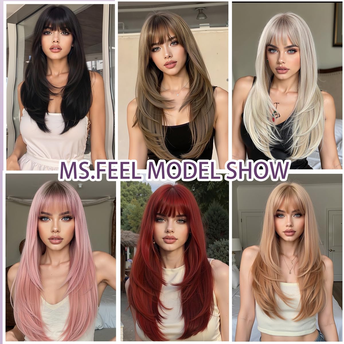 Wig with Bangs Long Straight Layered Wigs Natural Looking Synthetic Glueless Wigs for Women Daily Party Use 24 Inch (Honey Blonde, 24 Inch) - Image 6