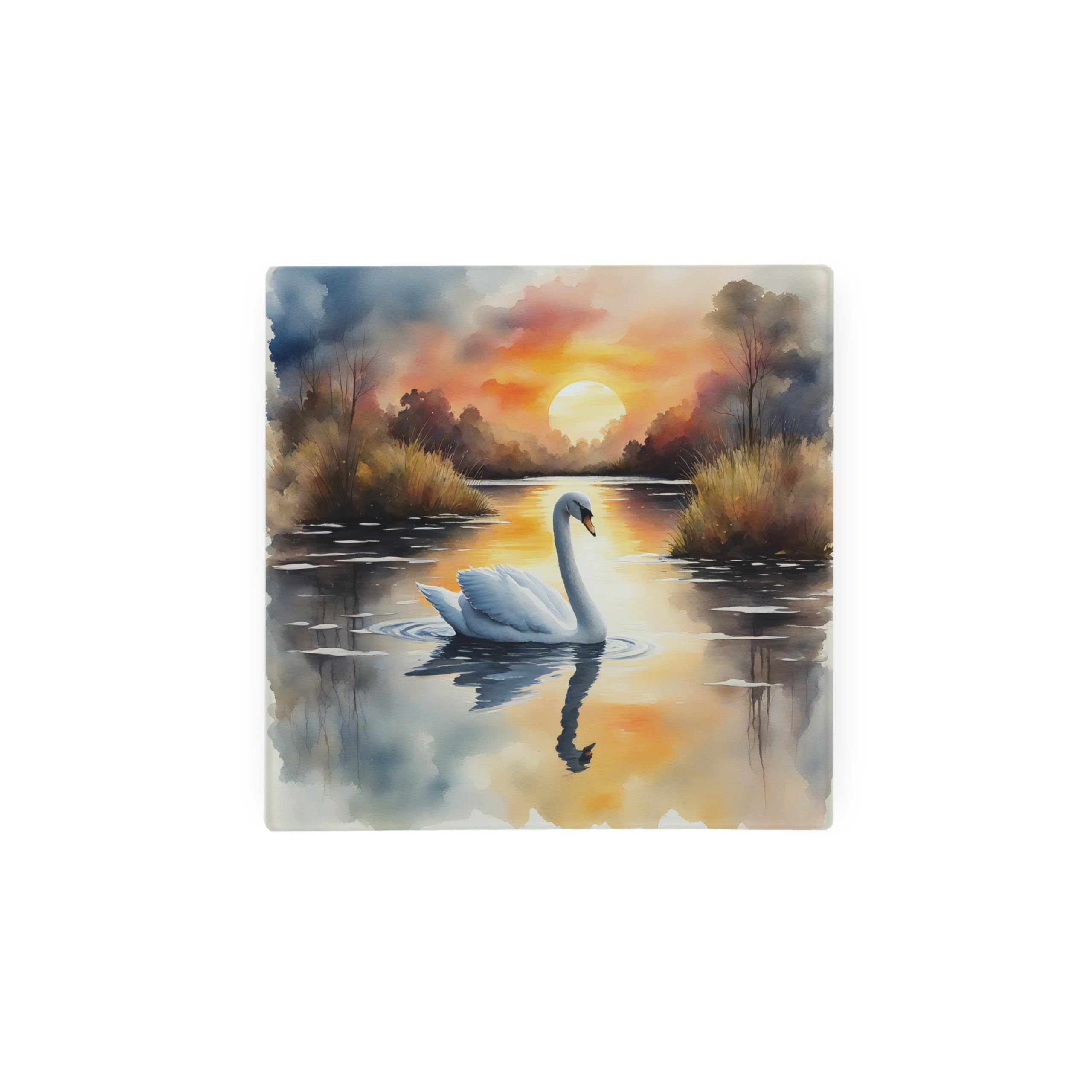Swan Hot Pot Stand Trivet - British Wildlife Art Glassware Gift/Present - Kitchen Chopping/Cutting Board Worktop Protector with Non-Slip Feet 20cm x 20cm (8" x 8")