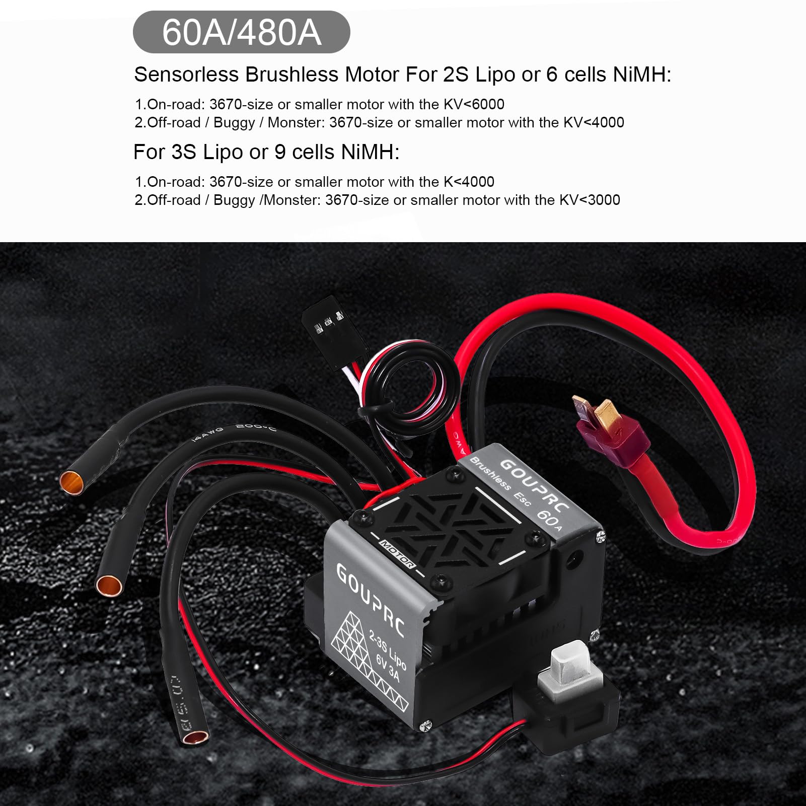 Dilwe Moteur Sans Balais 1/8 RC 4300KV RC Brushless Motor 60A ESC Kit