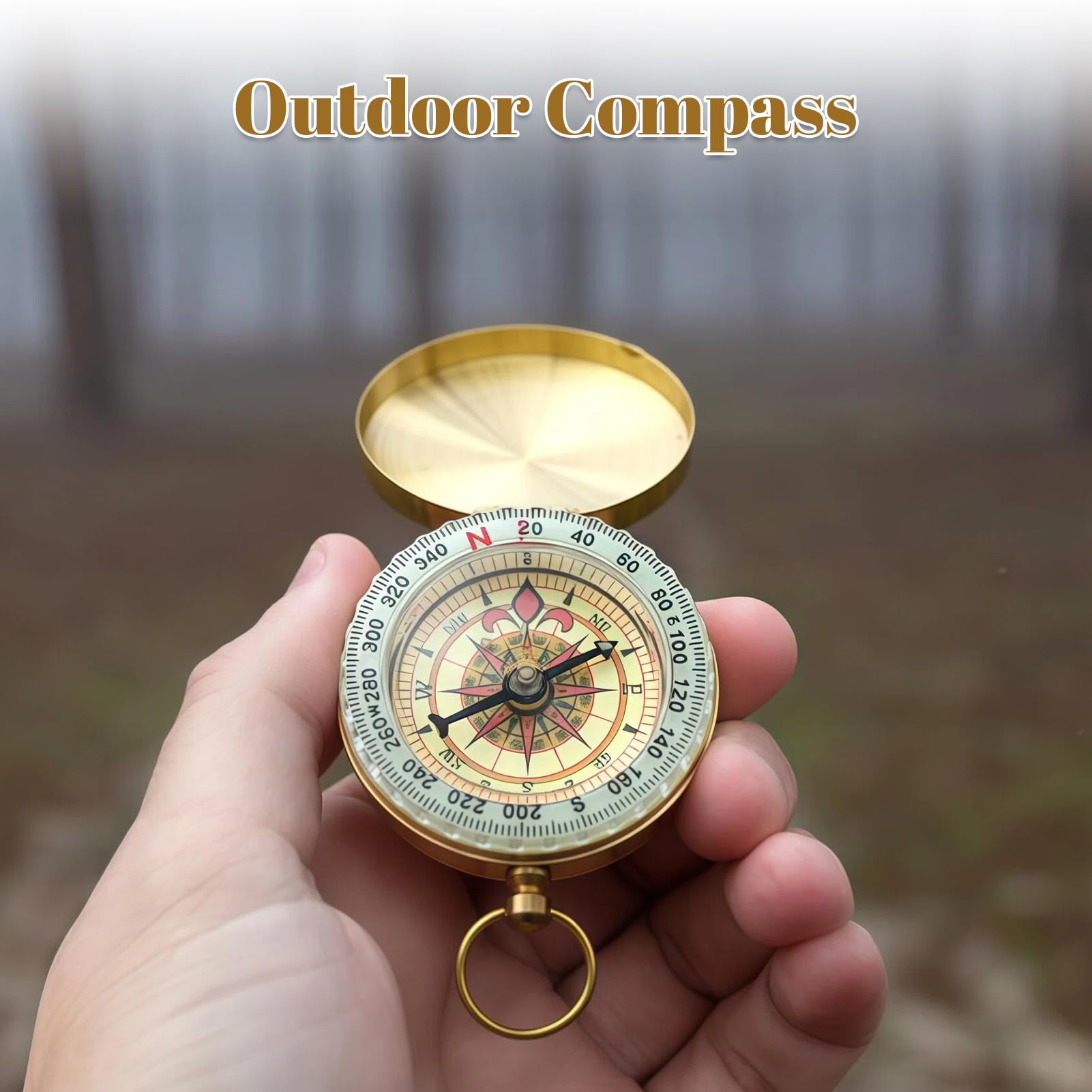 Boussole Extérieur, Boussole Vintage en Laiton avec Fonctions Lumineuses et Étanches, Boussole de Poche‌ en Métal pour La Randonnée Camping Navigation et Les Activités de Plein Air