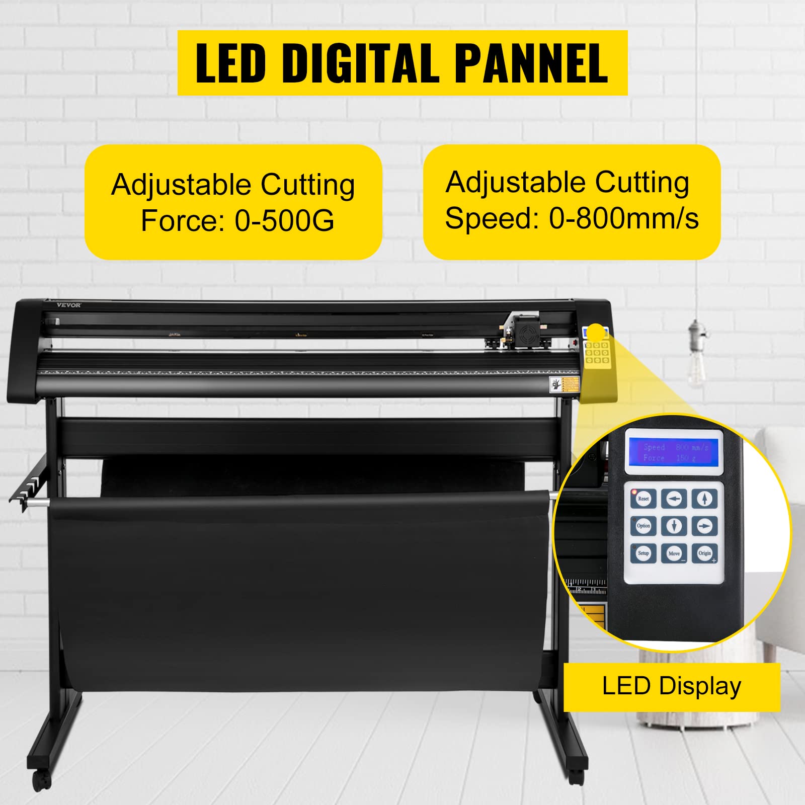 VEVOR Plotter da Taglio Vinile Semiautomatica con Luce Guida a LED, Modello KH-1350A 1350mm Potenza 95W Taglierina per Plotter Vinile per Adesivi per Auto, Segnali Stradali, Palloncini, Caschi, ecc.