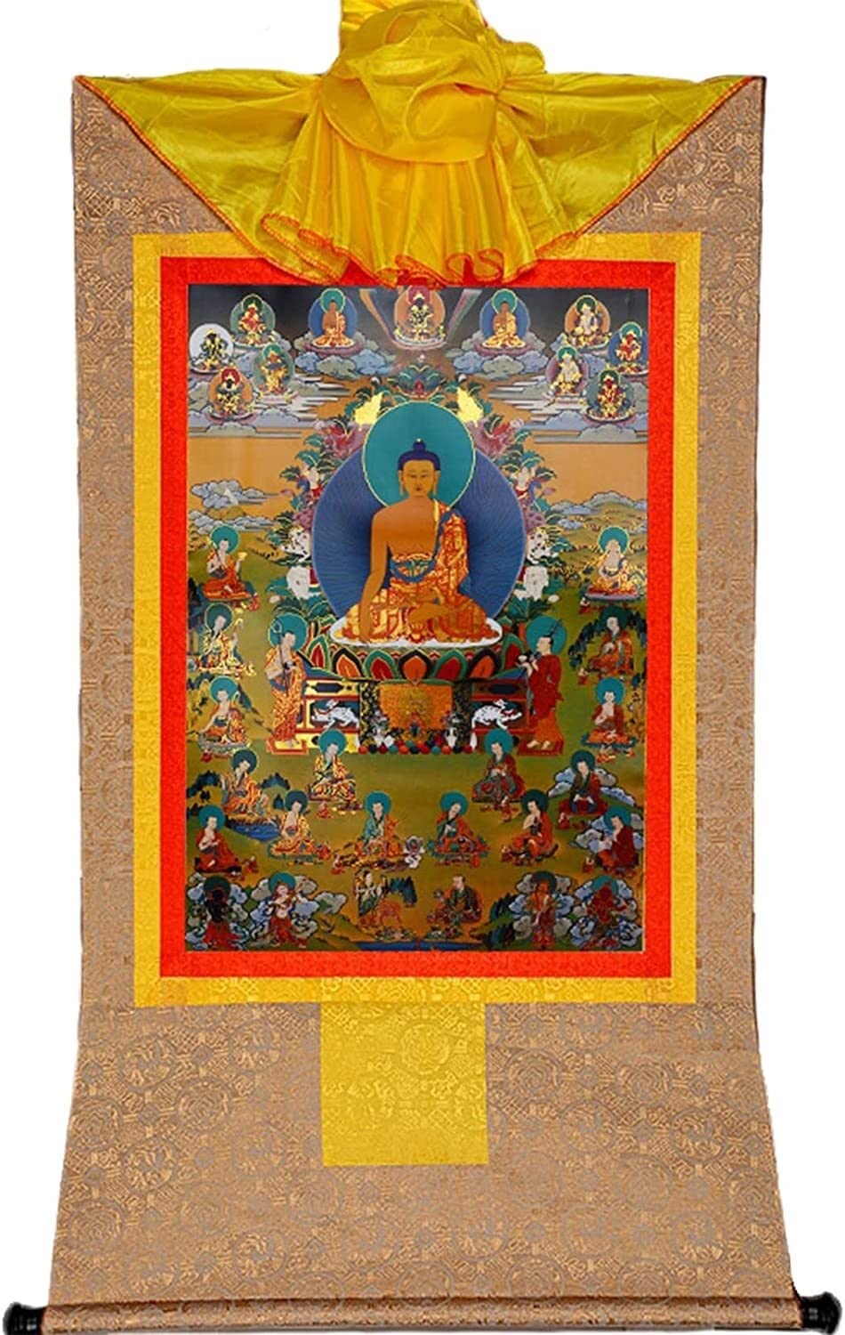 Cnfhfry Bruin Vintage Tapestry, Shakyamuni Tibetan Thangka Tapestry Embroidery Painting Handmade Buddhist Brocade