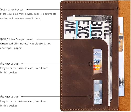 Miniatura 4 de Robrasim Funda de cuero para cuaderno Steno de 6 x 9 pulgadas, funda de cuero compatible con almohadillas Steno en espiral de 6 x 9, organizador de