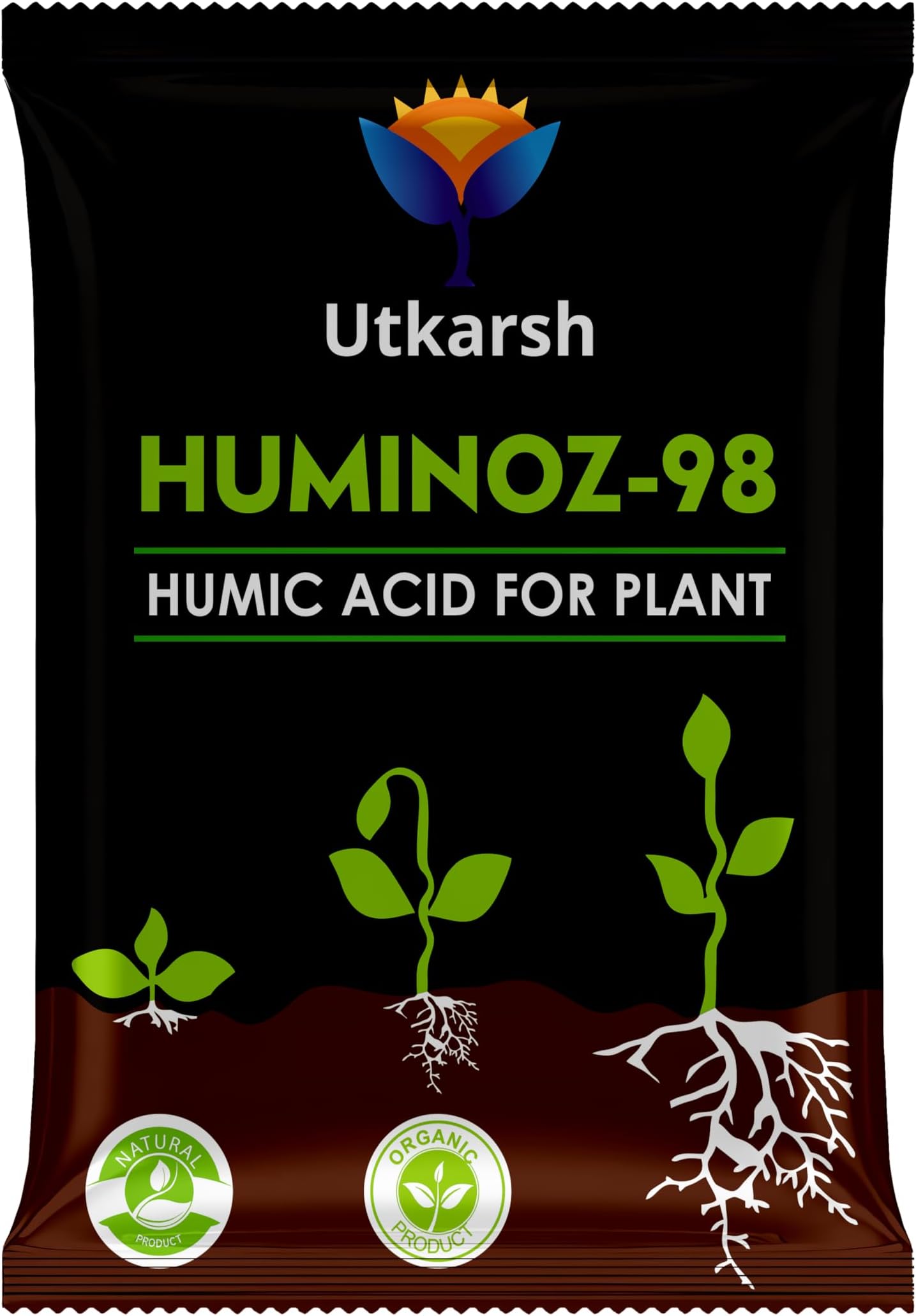 UTKARSH Huminoz-98 Humic Acid (98%) for Plant | Plant Fertilizer for Potted Plants | Plant Growth Enhancer, Soil Conditioner, Improves Plant Root System | (Set of 1; 900 gm)