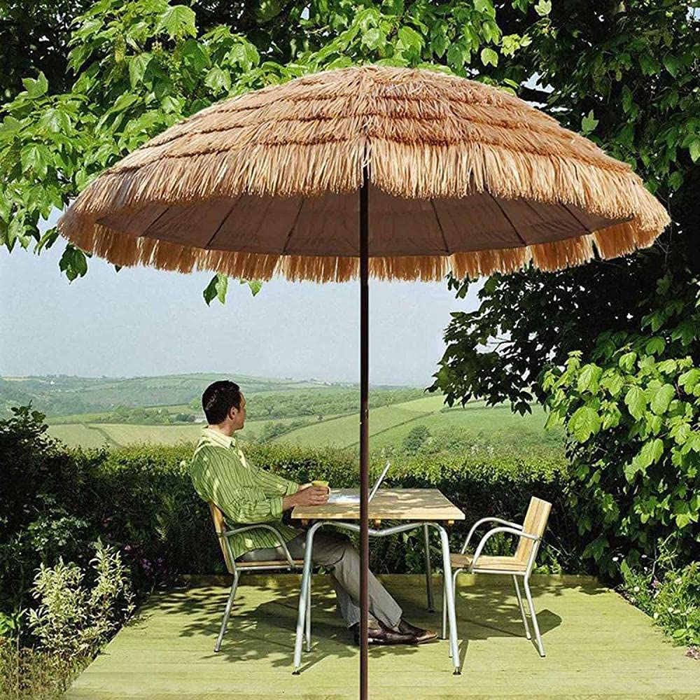 XJBTBA Parasole ogrodowe Okrągły parasol ogrodowy Parasol pokryty strzechą z korbką Patio Parasol zewnętrzny Ochrona Uv Osłona przeciwsłoneczna Schronienie Solidne i