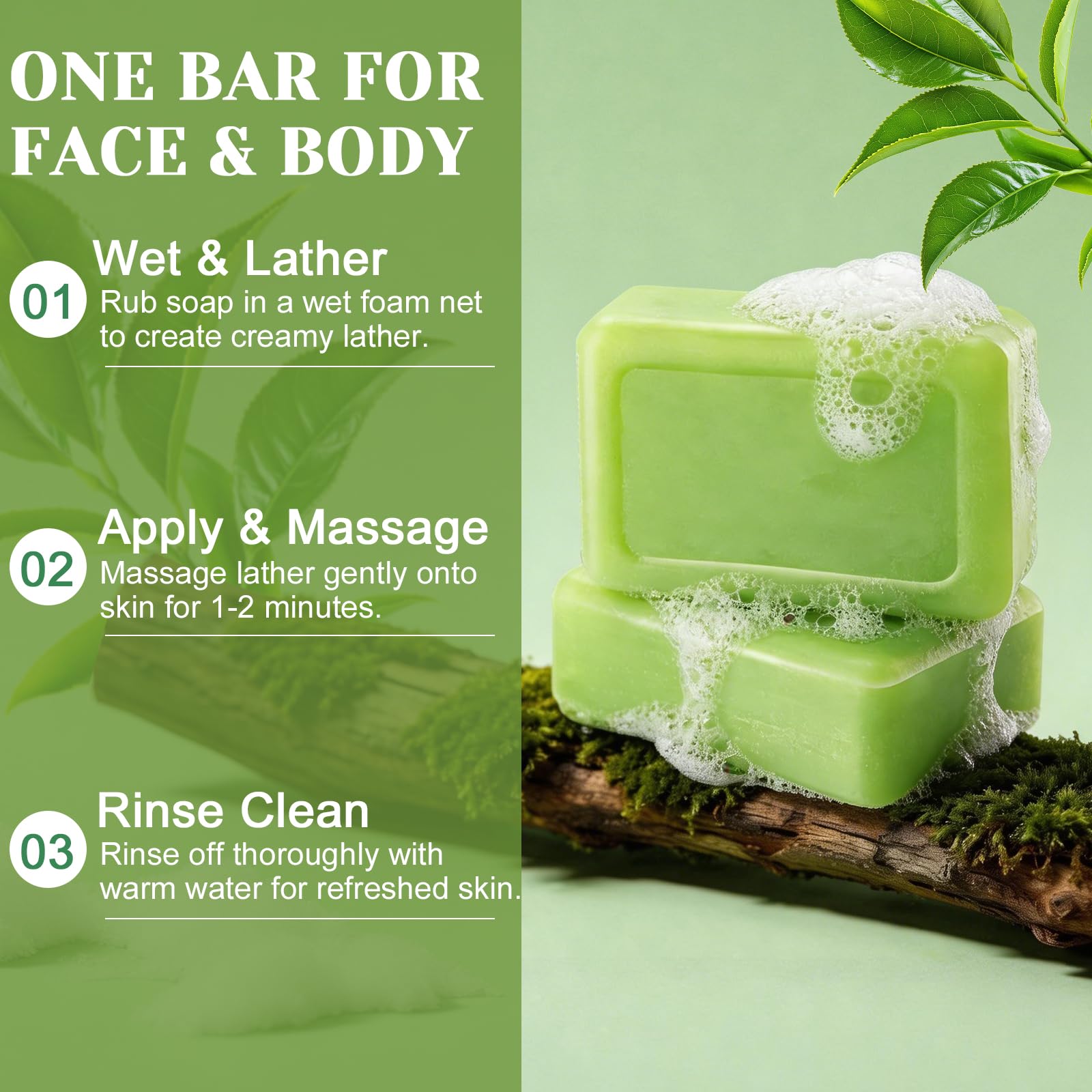 2 Pastillas de JabóN de Aceite Árbol De Té, Jabón Natural de Arbol de Té con Redes de Espuma, Limpiador Facial y Eliminar el Olor Corporal, Jabon de Cara Cuerpo para Hombres Mujeres Toda la Piel — view 7