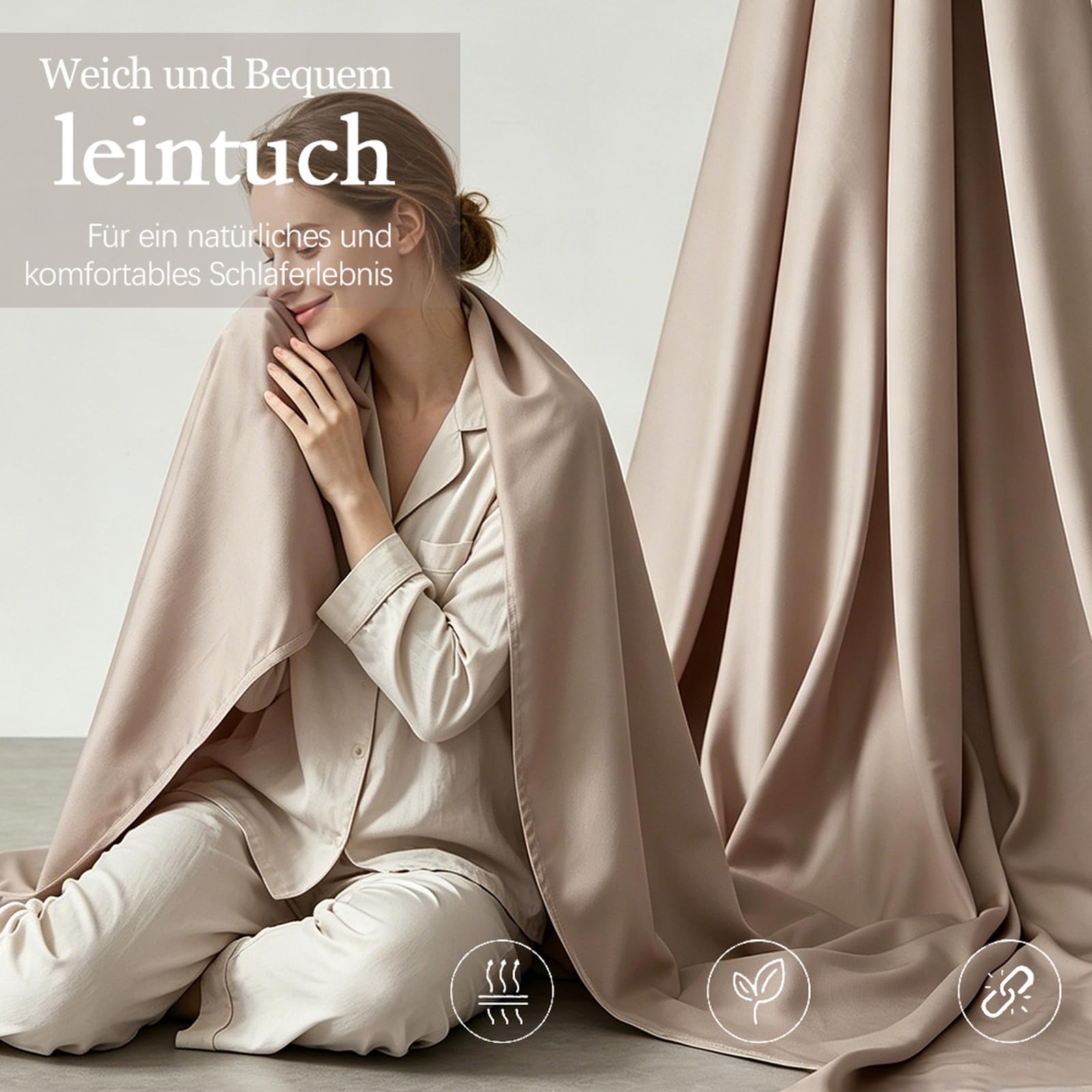 Bettlaken ohne Gummizug 245 x 270cm 100 % Baumwolle leintuch Beige | Leintuch aus 100 % Baumwolle Betttuch für Großes Doppelbett hautfreundlich und atmungsaktiv Atmungsaktiv trocknerfest