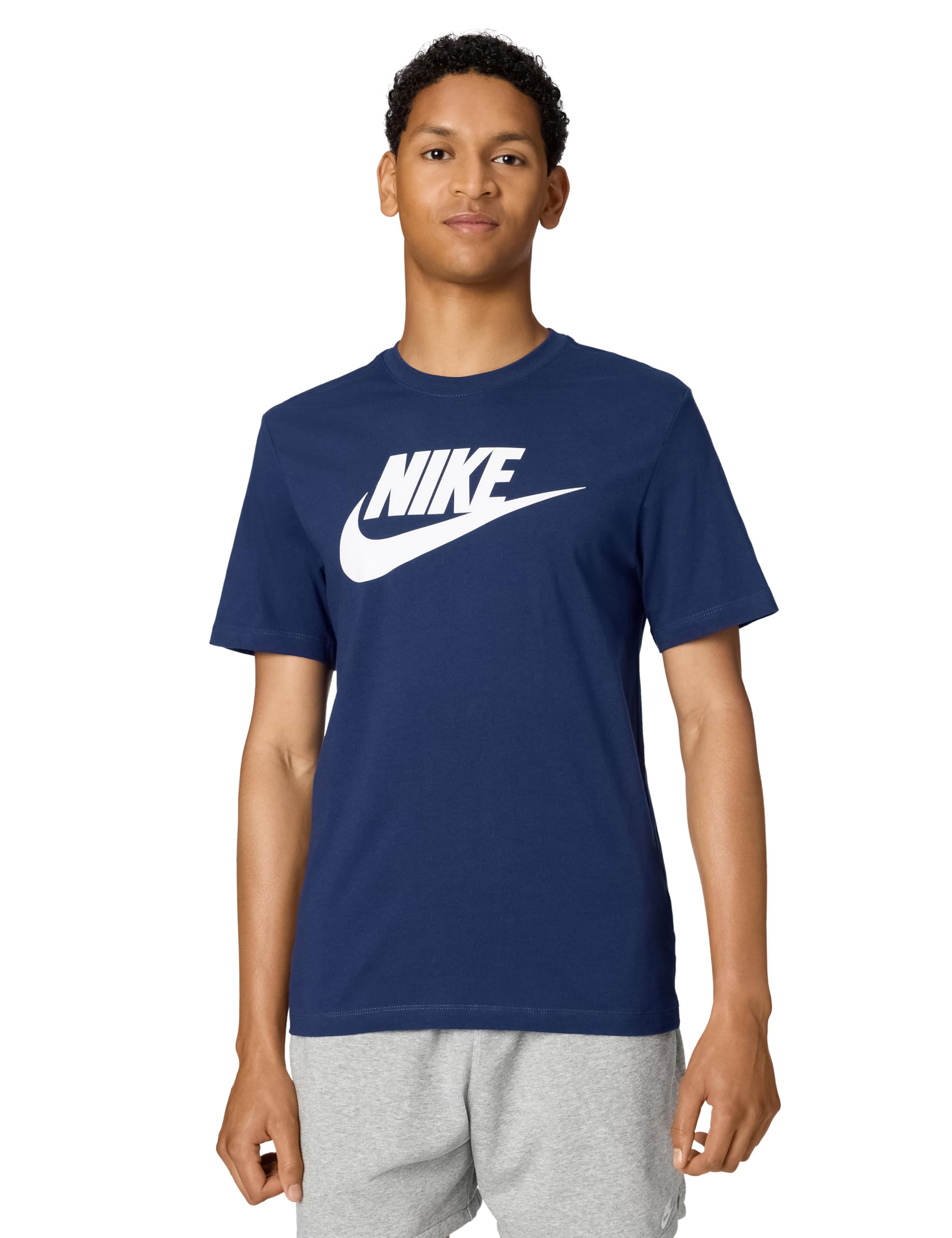NIKE AR5004-411 M NSW TEE ICON Futura T-Shirt Men's Midnight Navy/White Size L