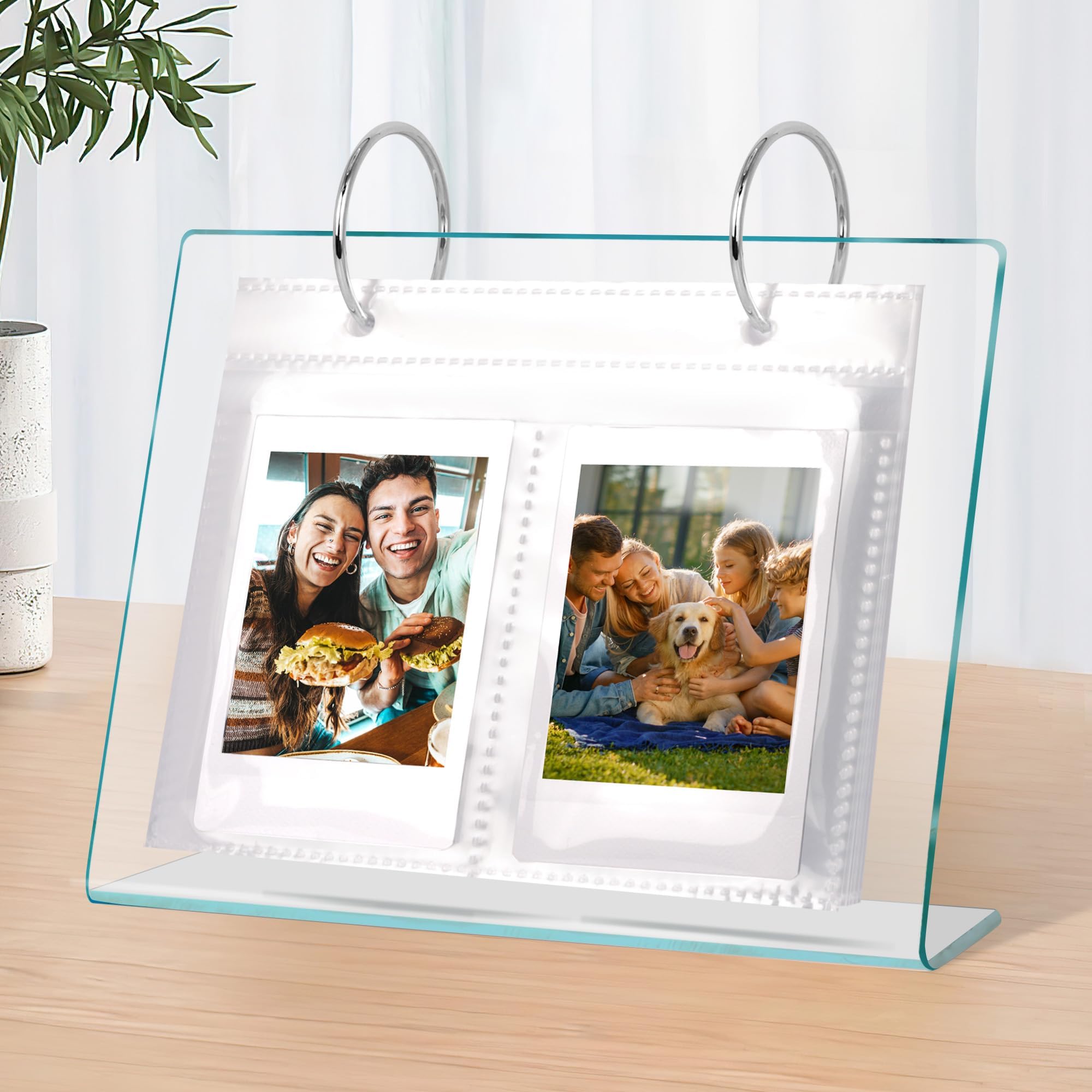 TERRIFI68 Pockets Desktop Standing Calendar Album, Acrylic Flip Mini Photo Book, Small Family Table Flip Photo Album Picture Holder, Suitable for 2x3 inch Polaroid/Fujifilm Cameras/Kpop Photocard