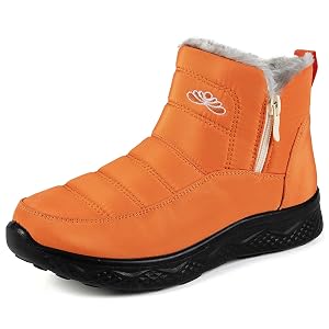 Womens Warm Fur Lined Winter Snow Boots Side Zipper Waterproof Non-Slip Lightweight Ankle Booties Comfortable Outdoor Walking Shoes