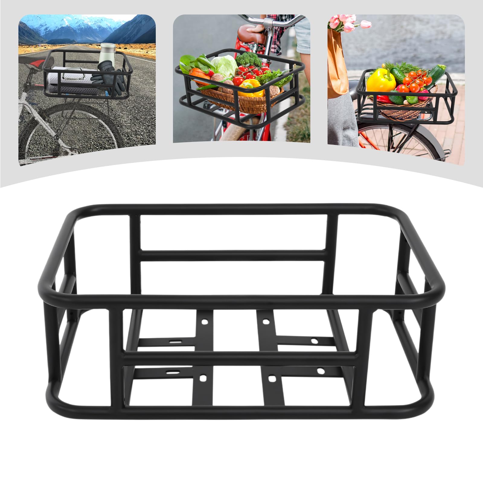 Cestino da bicicletta in ferro nero, anteriore e posteriore, per la maggior parte delle biciclette con portapacchi, può essere utilizzato anche come cestino per la casa