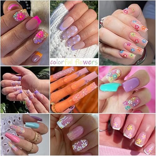 Miniatura 4 de 30 hojas de calcomanías de arte de uñas de flores coloridas, suministros de arte de uñas, calcomanías autoadhesivas 3D, calcomanías de uñas