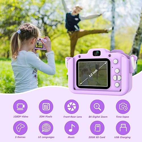 Miniatura 6 de Cámara para niños, sirena y unicornio selfie cámara digital juguetes para niños, regalos de cumpleaños de Navidad para niñas y niños de 3, 4, 5, 6,