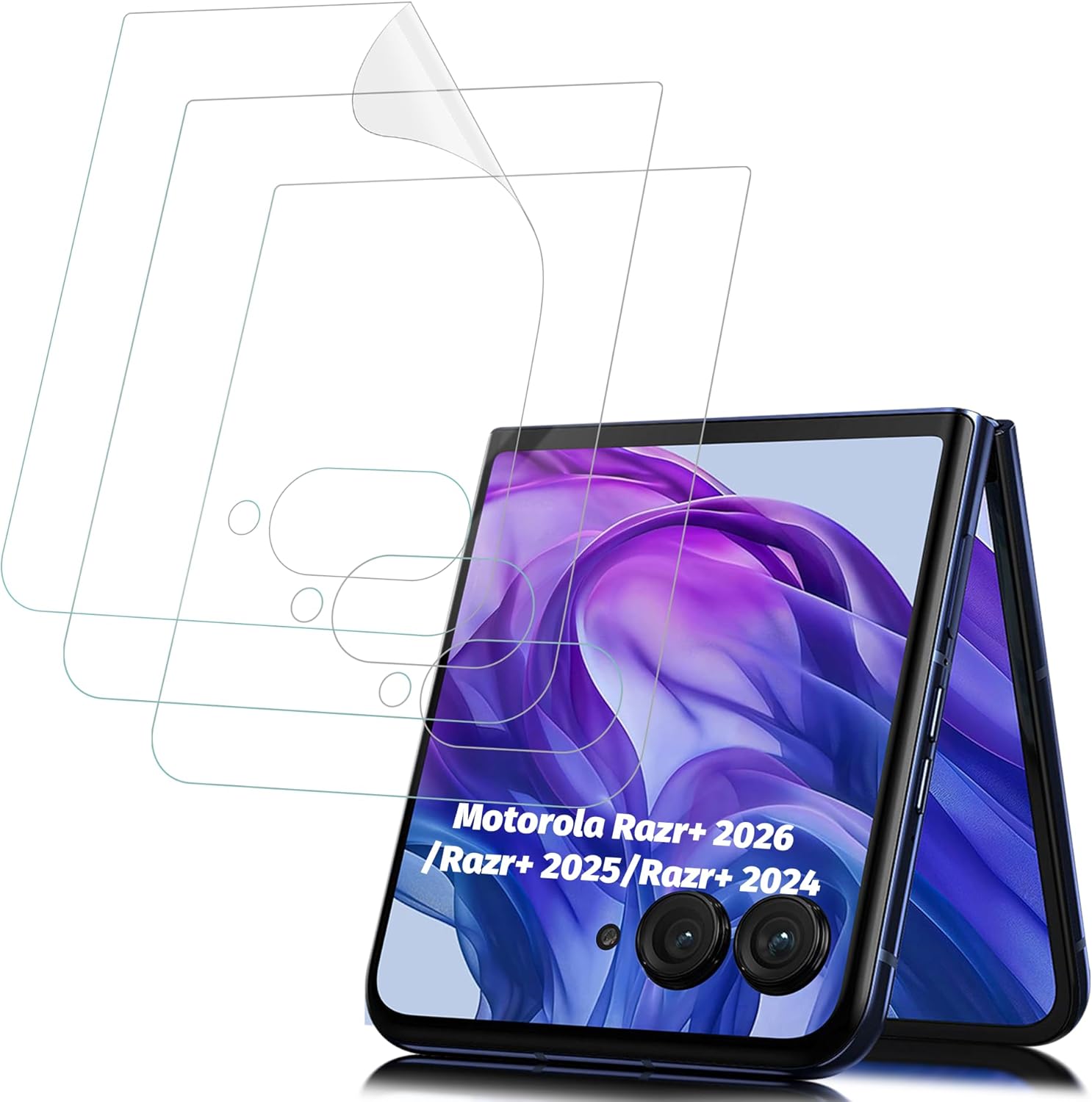 (3 Pack) Orzero Front Screen Protector Compatible for Motorola Razr+ 2026/Razr Plus 2026/Razr+ 2025/Razr Plus 2025/Razr+ 2024 Protector De Pantalla EPU (Not Glass) Anti-Scratch HD Bubble-Free (Not for Razr 2026/2025/2024)