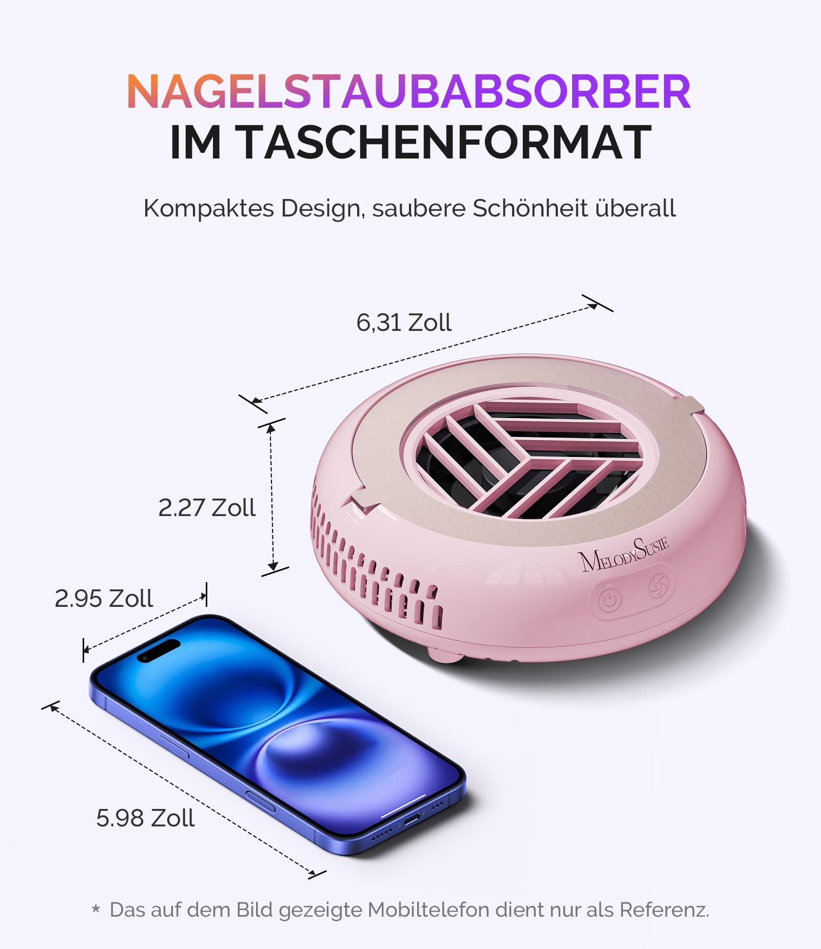 MelodySusie Pocket Nagelstaubsauger HProA, 6000RPM Leistungsstarke Staubabsaugung Nägel für Maniküre, Kompakter Nagelschleifstaub-Absauger mit 30 Wiederverwendbarem Filter für DIY & Studio, Rosa