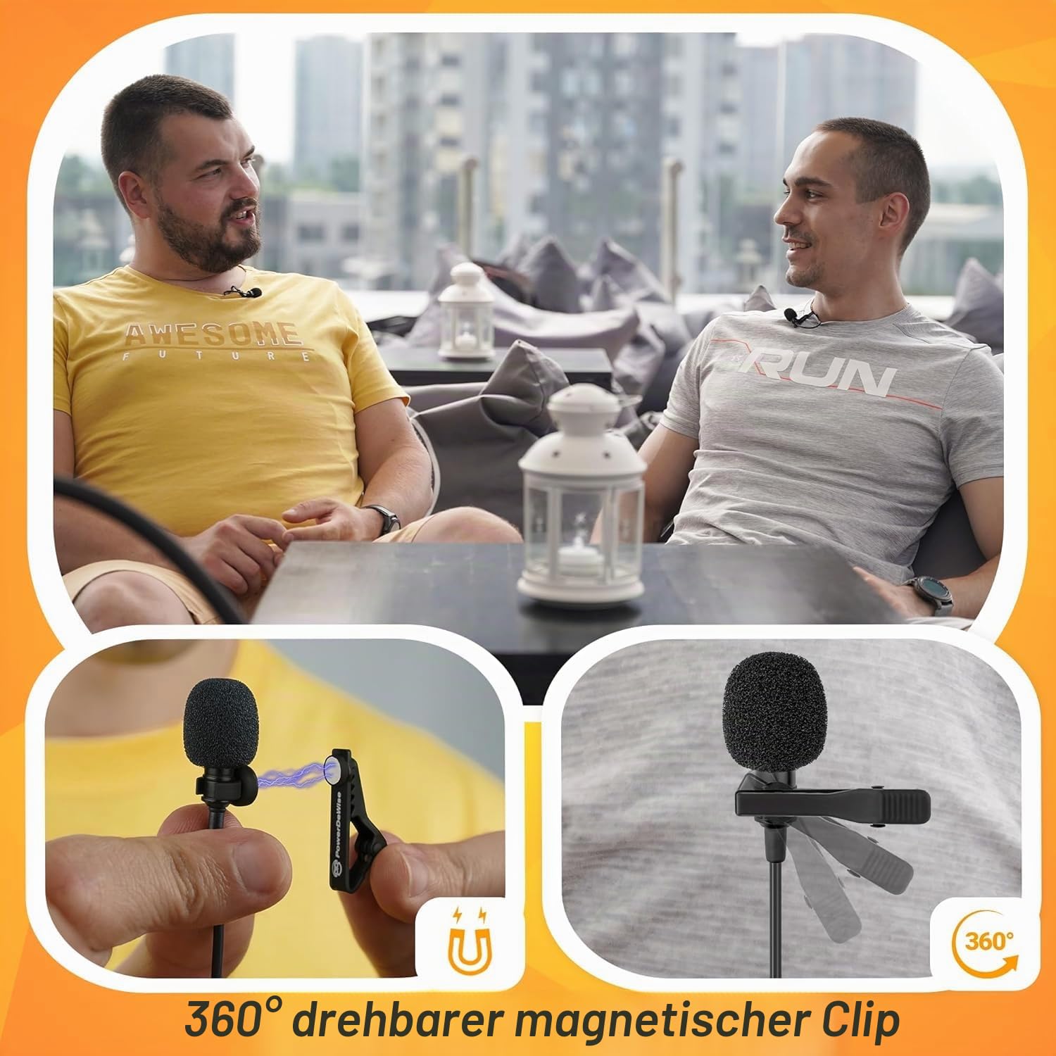PowerDeWise 2 Lavalier Mikrofon Set für Dual Interview - Dual Ansteckmikrofon - 2 Lavalier Mikrofon Set - Perfekt als Blogging Vlogging Interview Mikrofon für iPhone 6, 7, 8, 8, X