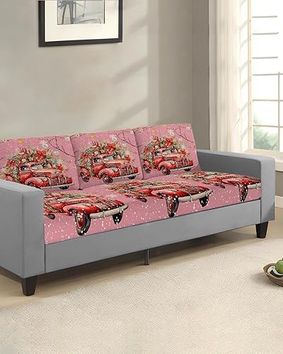Miniatura 2 de Fundas de cojín para sofá de Navidad, funda elástica para sofá con parte inferior elástica, diseño de bolas de Navidad, diseño rústico botánico, con