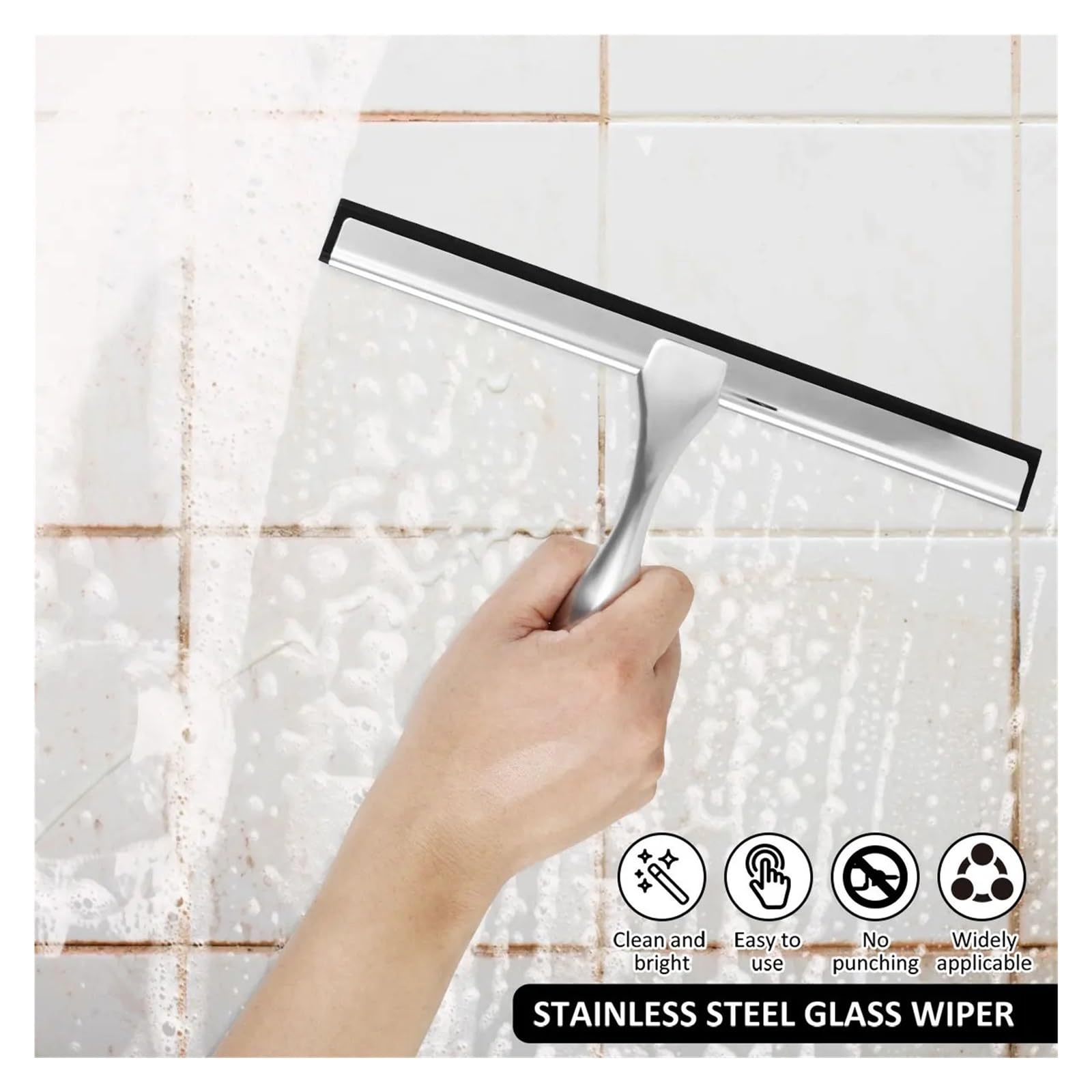 Limpiador de Ducha de Acero Inoxidable for Ventanas con Ventosa, Multiusos, for Ducha, Limpieza de Azulejos de baño, 1 Unidad para Ventana, Espejo