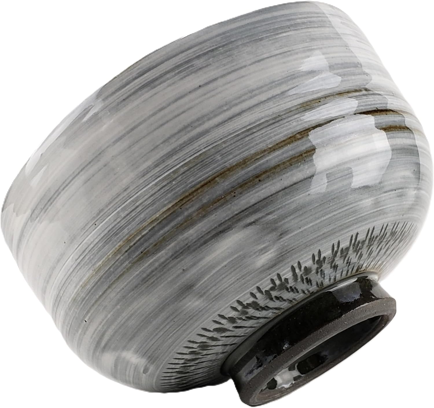 Japanese Matcha Tea Bowl, Arita Chawan, Gray Brushstroke Design, 4.5W x 2.8H inches