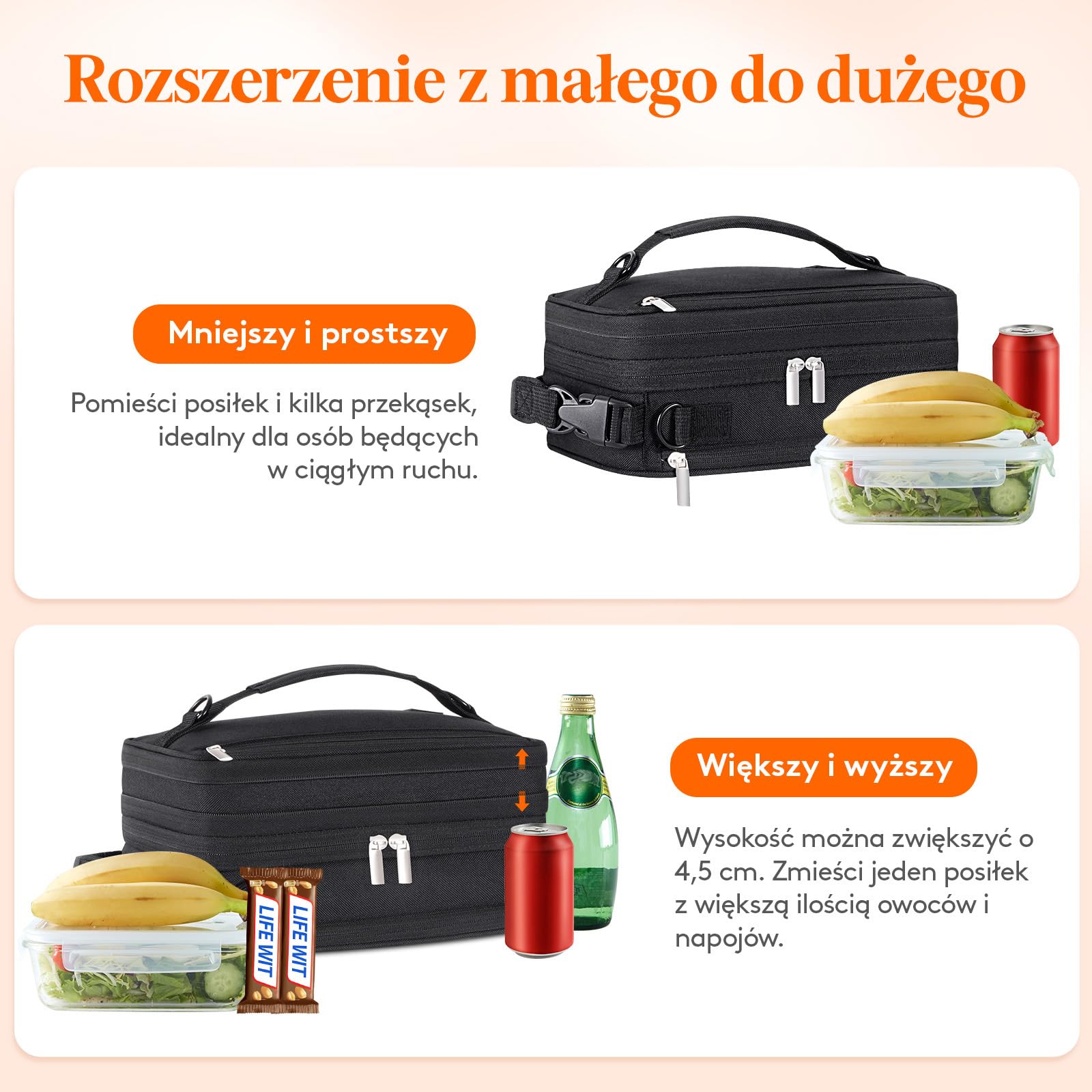 Lifewit Rozszerzalna torba na lunch, przenośna torba chłodząca, mała, z szelkami i 2 opakowaniami lodowymi, izolowana torba na lunch dla kobiet i mężczyzn, torba chłodząca do pracy, szkoły, 8,2 l