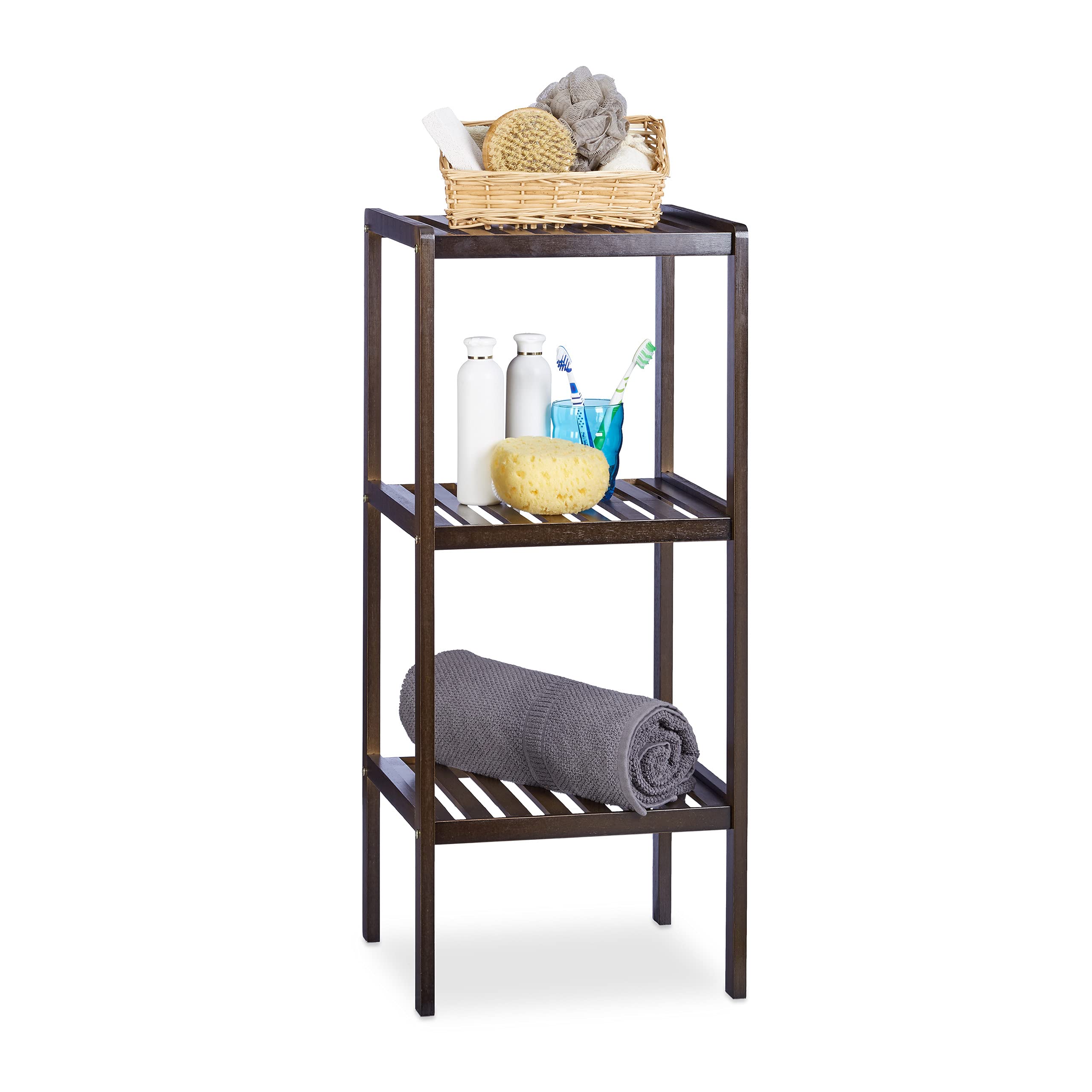 Relaxdays Brown Bamboo Bathroom Rack With 3 Shelves, 80 X 34.5 X 33 Cm, Colorful Shelving Unit For Children, Kitchen Rack,