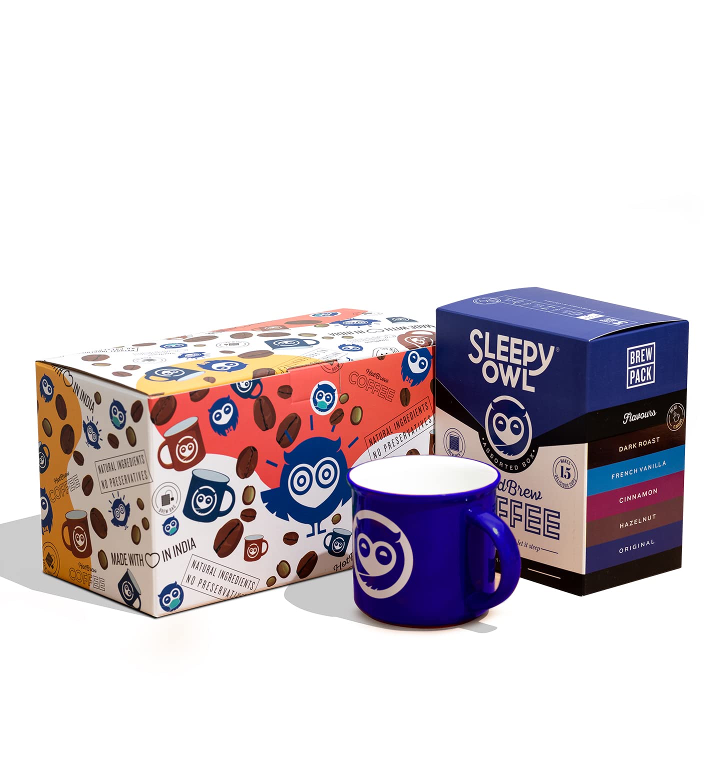 Sleepy Owl Assorted Cold Brew Gift Box | Cold Brew & Mug | 5 Flavours | Makes 15 Cups | Cold Brew Coffee | 3 Step Brew - No Equipment Required | 100% Arabica Beans