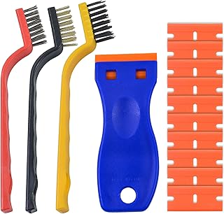 Plastic Razor Scraper Tool with 10 Plastic Razor Blades, Multipurpose Plastic Scraper Hob Oven Cleaning Tool for Removing Glue Sticker Decals, Scraping Stickers, Labels and Decals(14pcs)