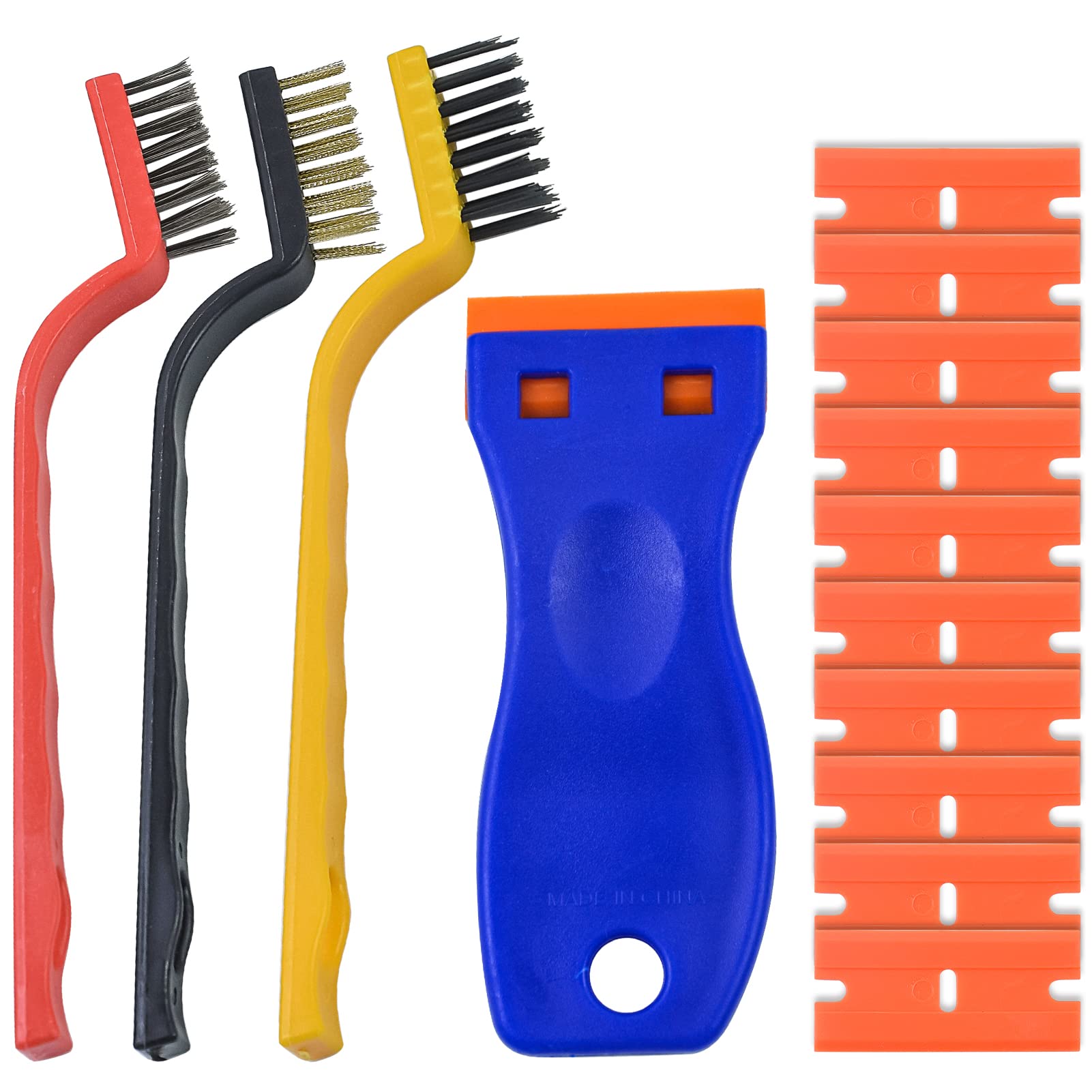 Plastic Razor Scraper Tool with 10 Plastic Razor Blades, Multipurpose Plastic Scraper Hob Oven Cleaning Tool for Removing Glue Sticker Decals, Scraping Stickers, Labels and Decals(14pcs)