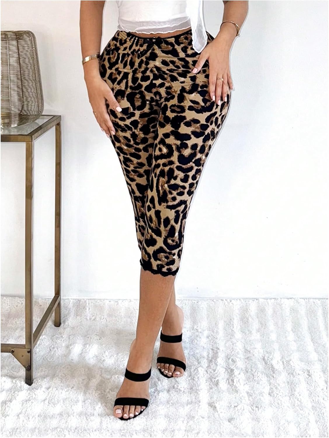Milumia Women's Y2k Leopard Print High Waist Leggings Skinny Capri Cropped Pants - Image 4