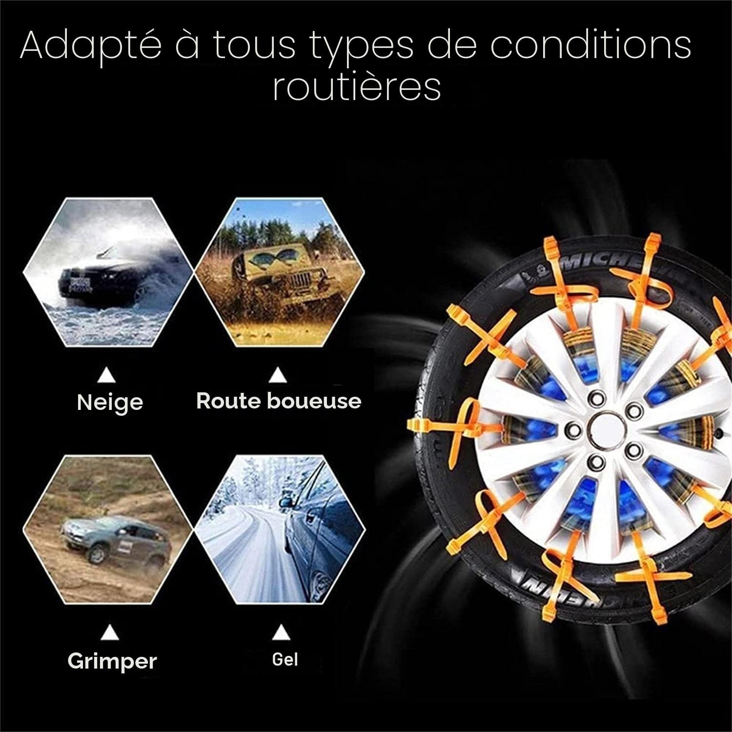 20 bandes réutilisables de chaîne à neige, attaches en plastique antidérapantes, pour la neige et la boue, pour voitures, véhicules tout-terrain, SUV, camionnettes
