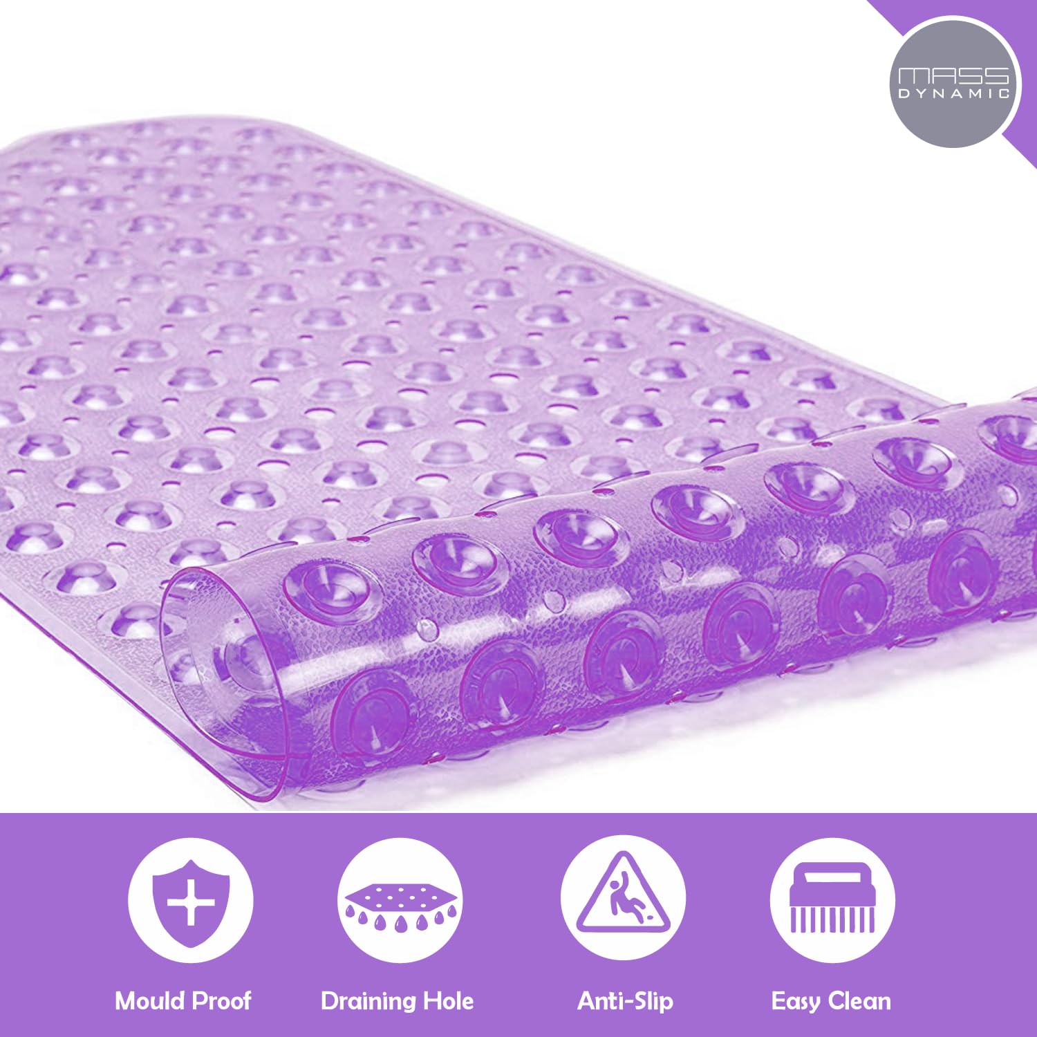 MASS DYNAMIC Extra Long Non-Slip Bath Mat - Purple -4