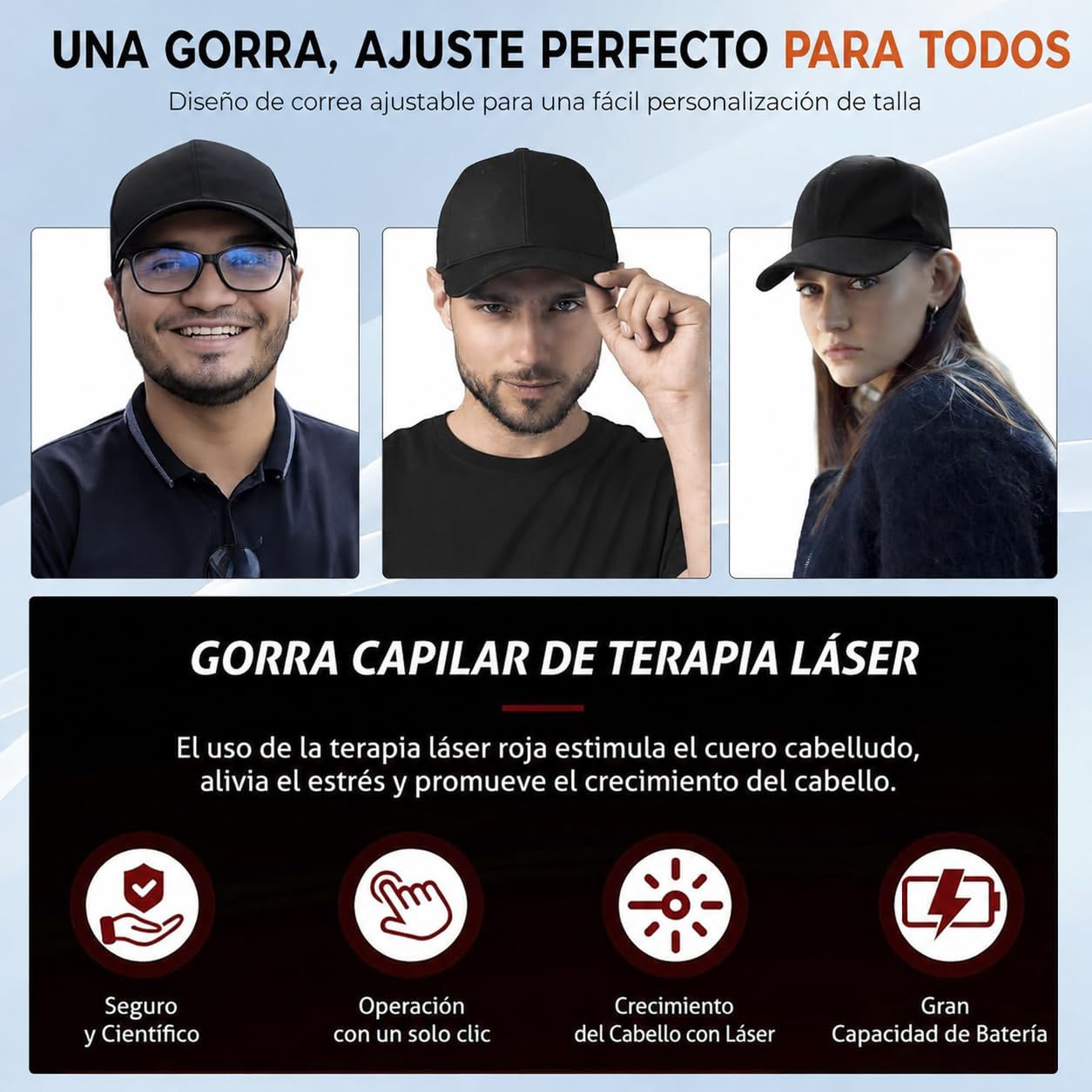 Gorra Inalámbrica Crecimiento Cabello Láser, Inalámbrico 660nm & 850nm Gorra Laser Capilar para Crecimiento Cabello, Tratamiento Anticaida Cabello Mujer y Hombre