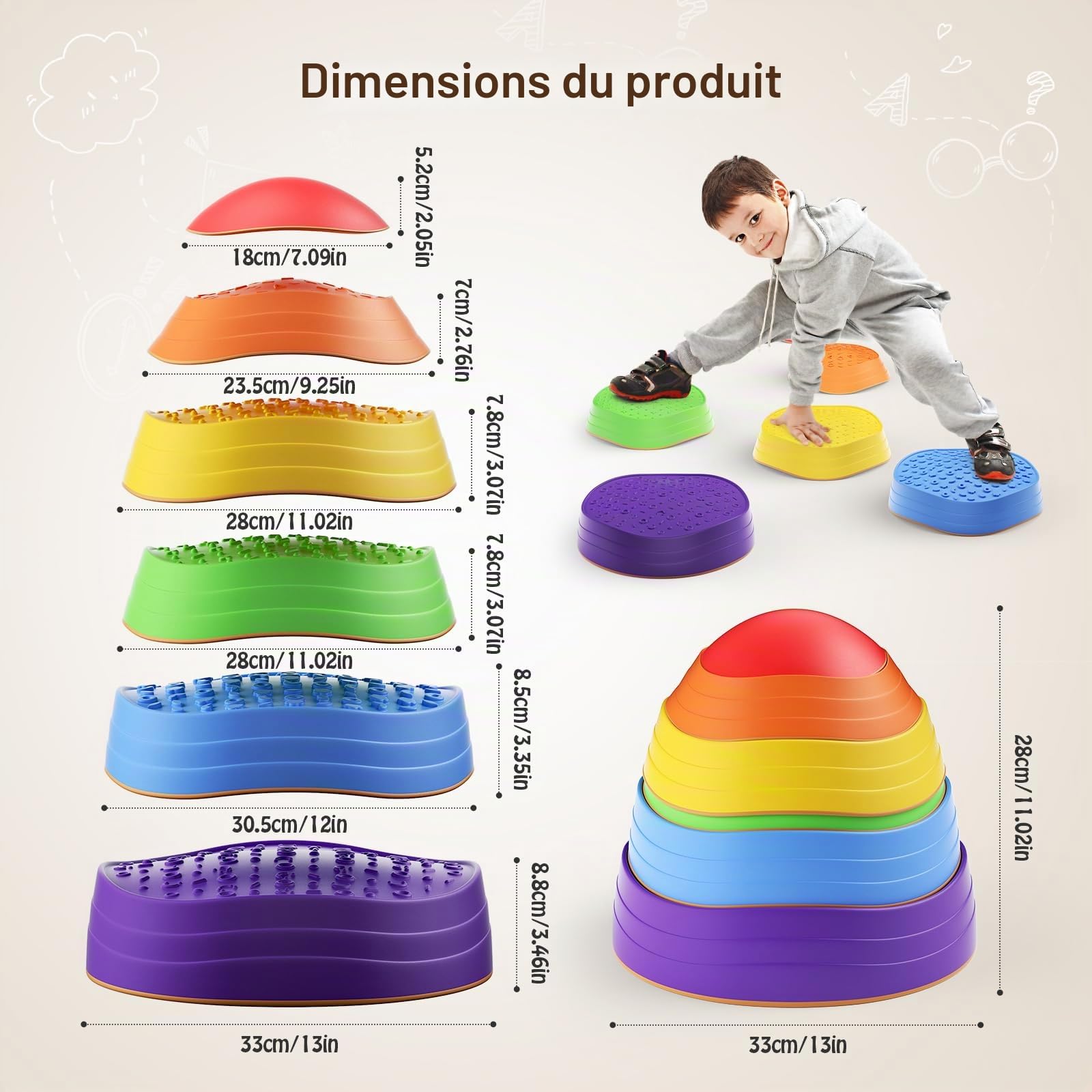 Lot de d'équilibre pour enfants, pierres à empiler pour enfants Favorise l'équilibre et la coordination à l'intérieur comme à l'extérieur jouet d'activité physique Pierres à empiler