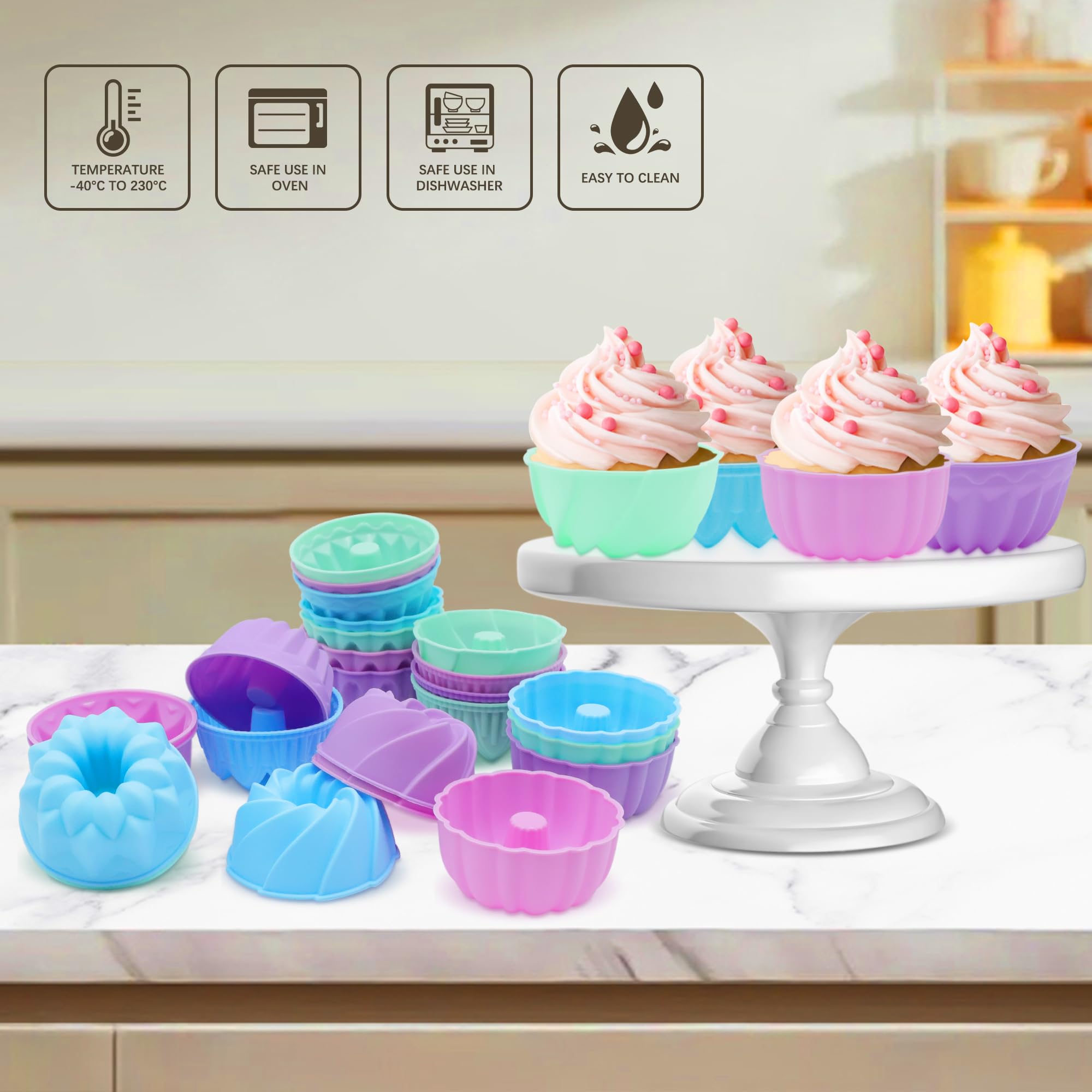 To encounter 24Pack Silicone Molds, Nonstick 3 inches Silicone Donut Mold, Silicone Baking Cups, Silicone Donut Pan, Muffin, Jello, Bagel Pan, Oven- Microwave- Dishwasher Safe