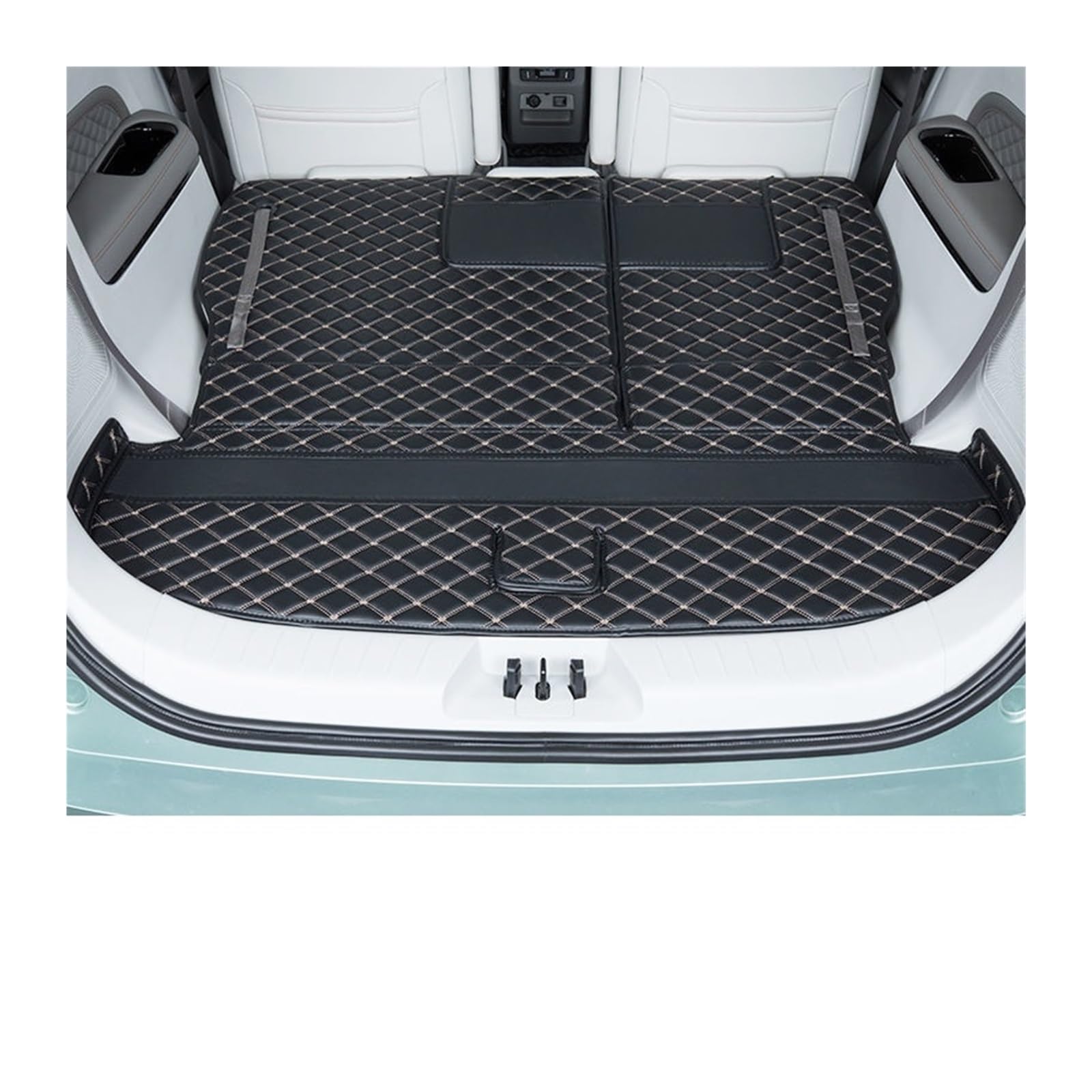 wykładzina cargo Skórzana mata do bagażnika samochodowego pasująca do Dongfeng Forthing M4 U-Tour 2024 2025 6 miejsc antypoślizgowa osłona bagażnika(3pcs black beige)